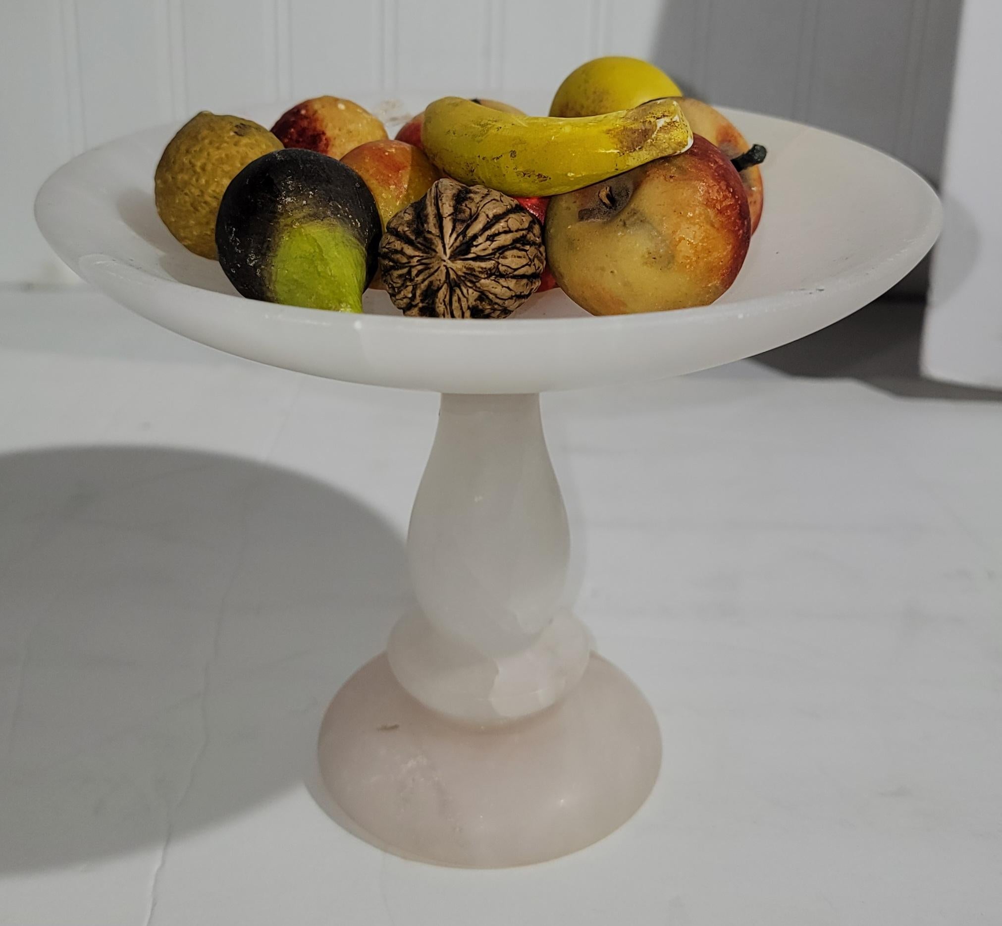 Collection of multi Stone Fruit and Nut on Alabaster Compote In Good Condition For Sale In Los Angeles, CA