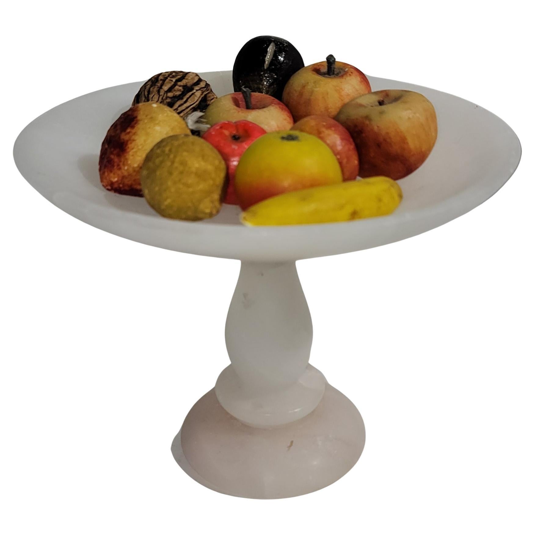 Collection of multi Stone Fruit and Nut on Alabaster Compote For Sale