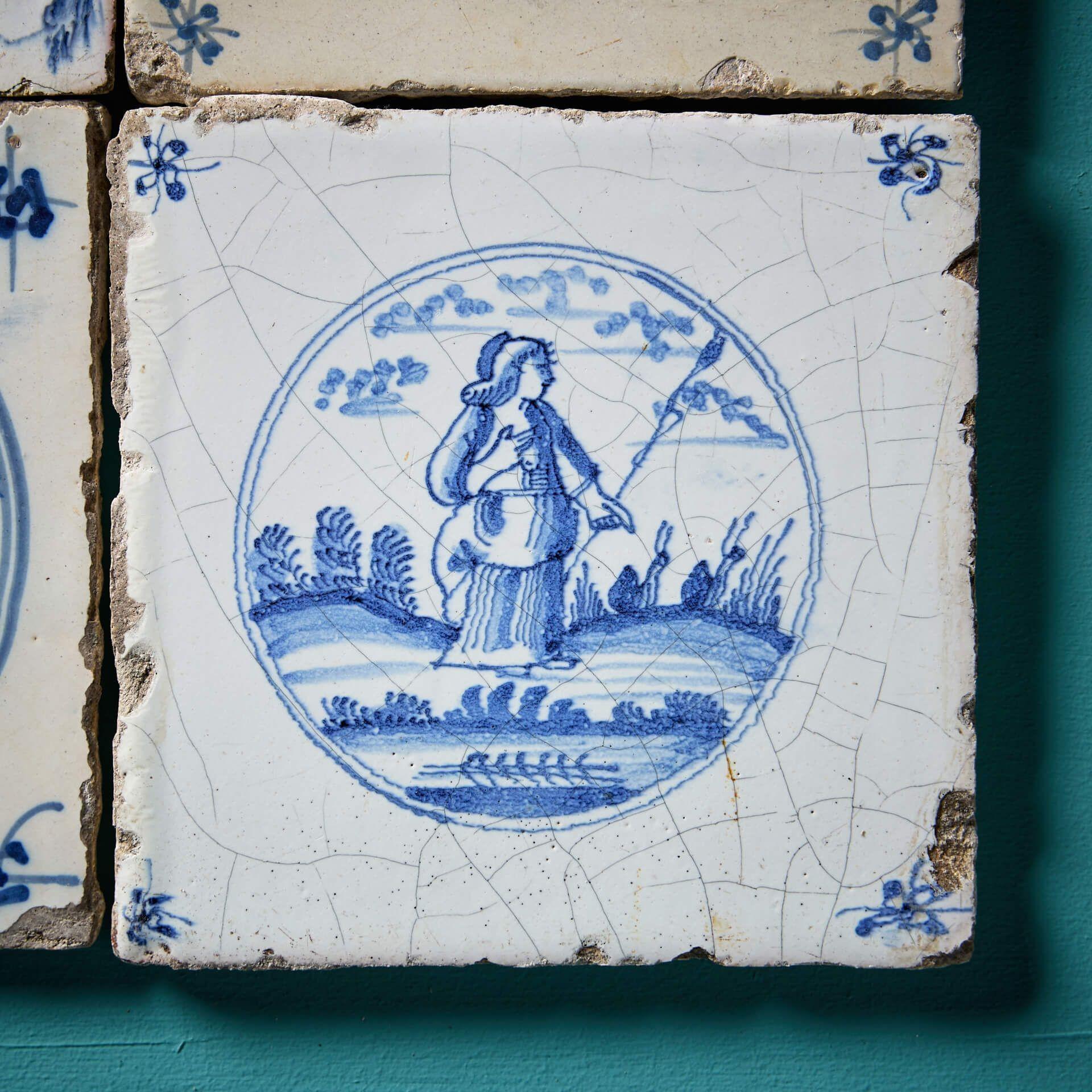 Olandese Collection'S di nove antiche piastrelle Delft in vendita