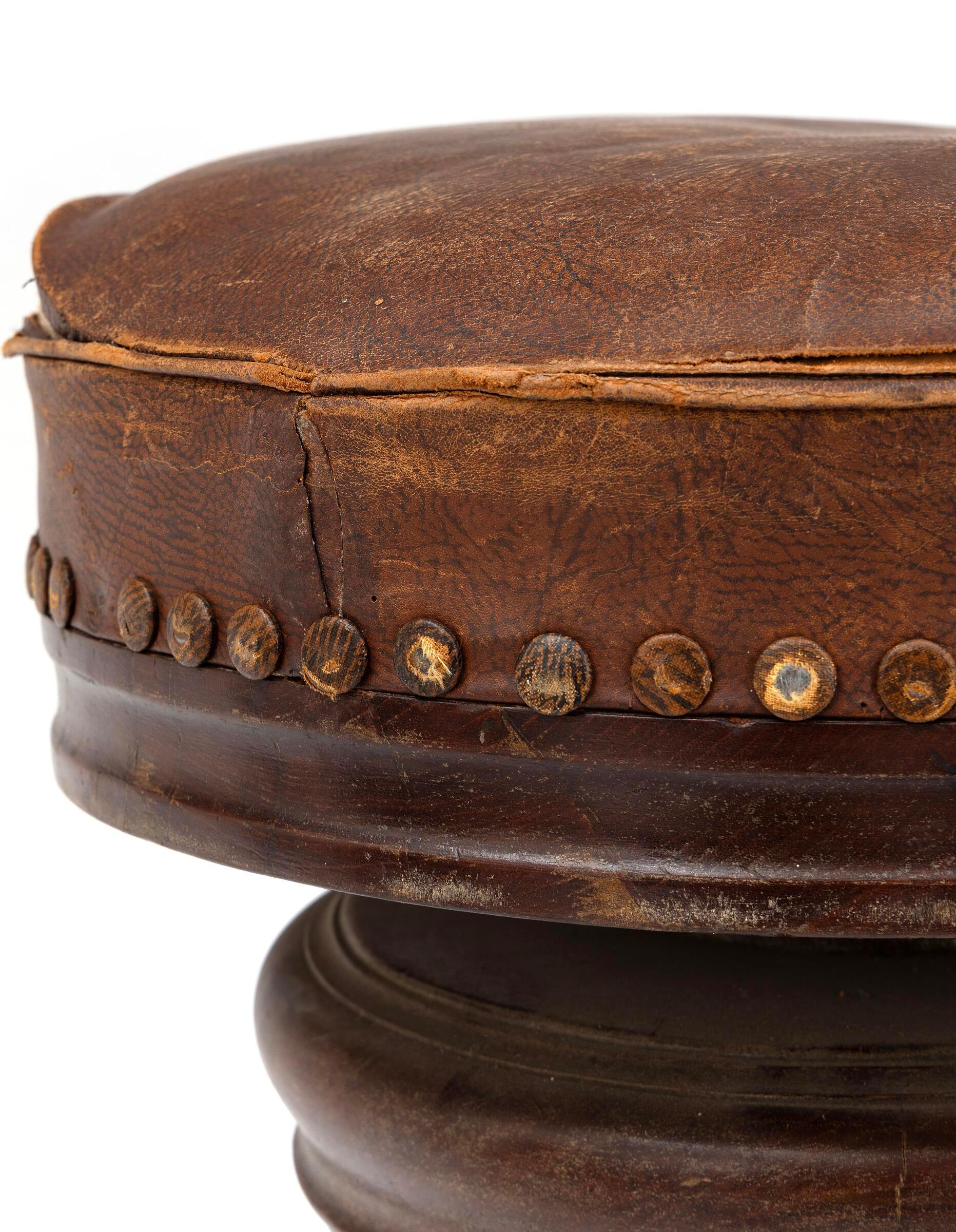 Scandinavian Modern Collection of Nine Artist Stools with Patinated Leather, Denmark, 1930s For Sale