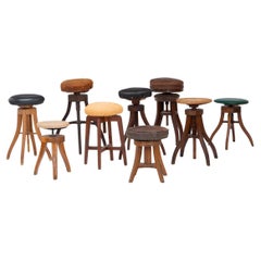 Collection of Nine Artist Stools with Patinated Leather, Denmark, 1930s