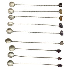 Collection of Nine Brazilian Silver & Quartz Crystal Iced Tea Spoons or Muddlers