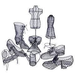 Collection of Nine French Handmade Wire Art Decorations, Mid-1900s