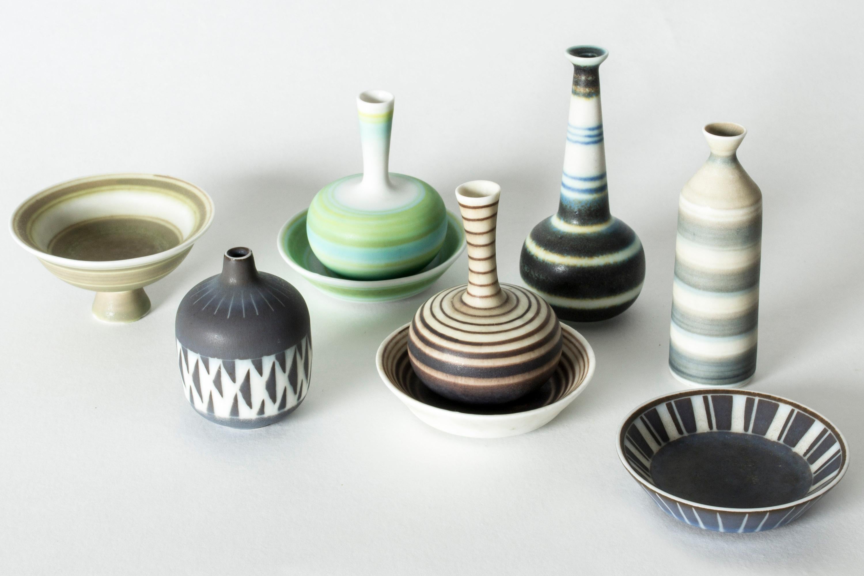 Scandinavian Modern Collection of Nine Miniature Stoneware Vases and Bowls by Gunnar Nylund