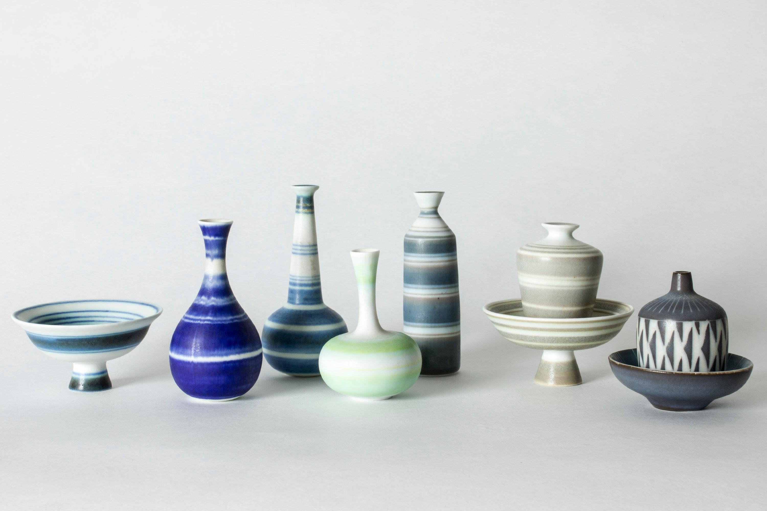 Scandinavian Modern Collection of Nine Miniature Stoneware Vases and Bowls by Gunnar Nylund For Sale