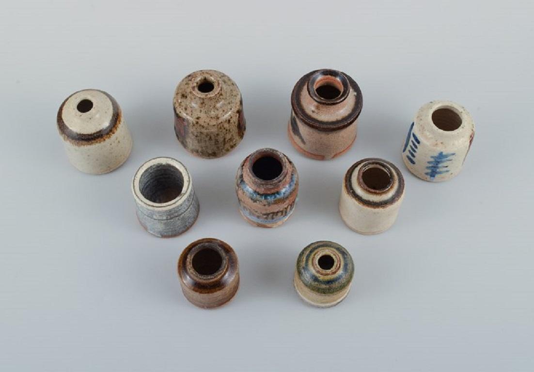 Scandinavian Modern Collection of nine miniature vases in glazed ceramics. 1960 / 70's For Sale