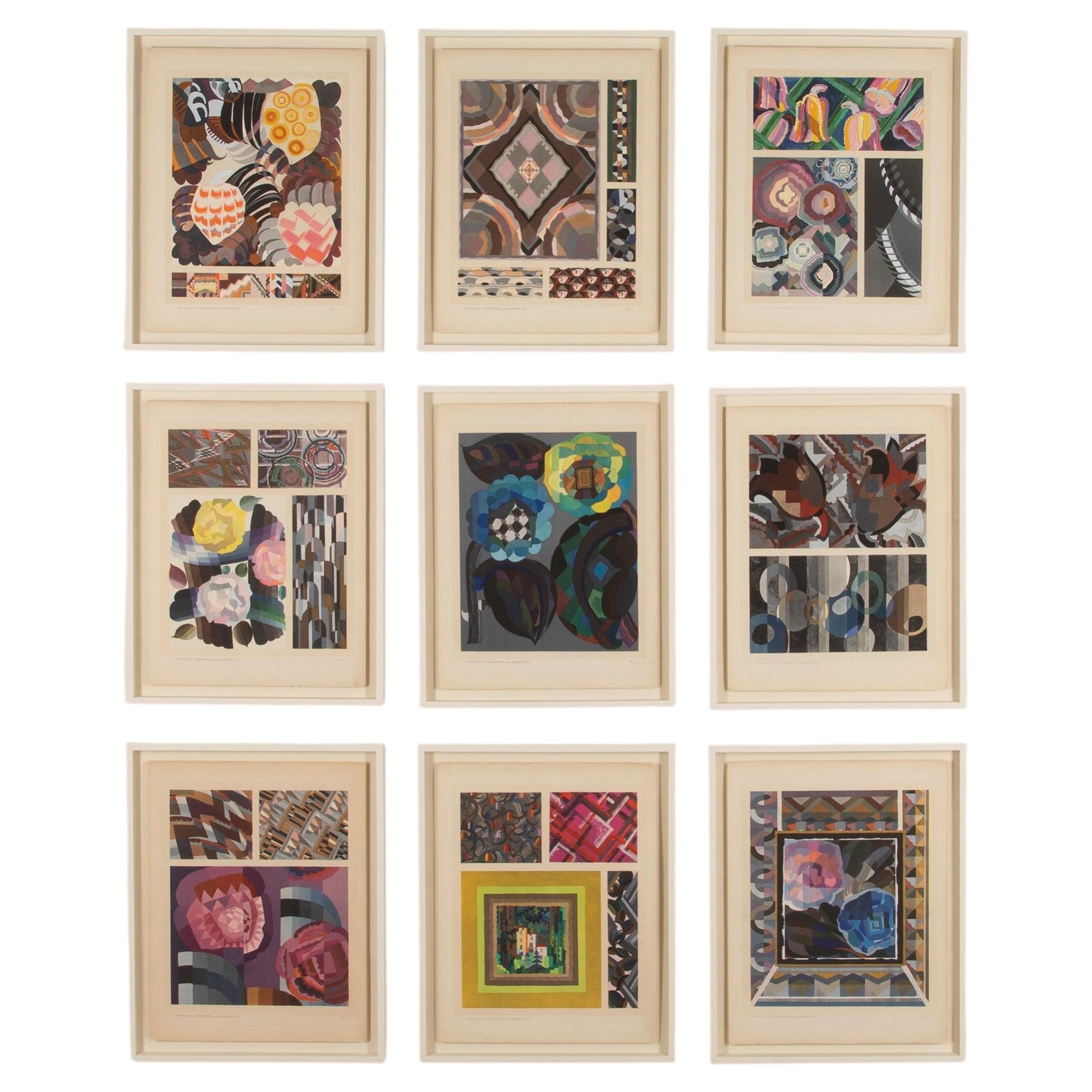 Collection of Nine Original Art Deco Pochoir Designs by Edouard Benedictus