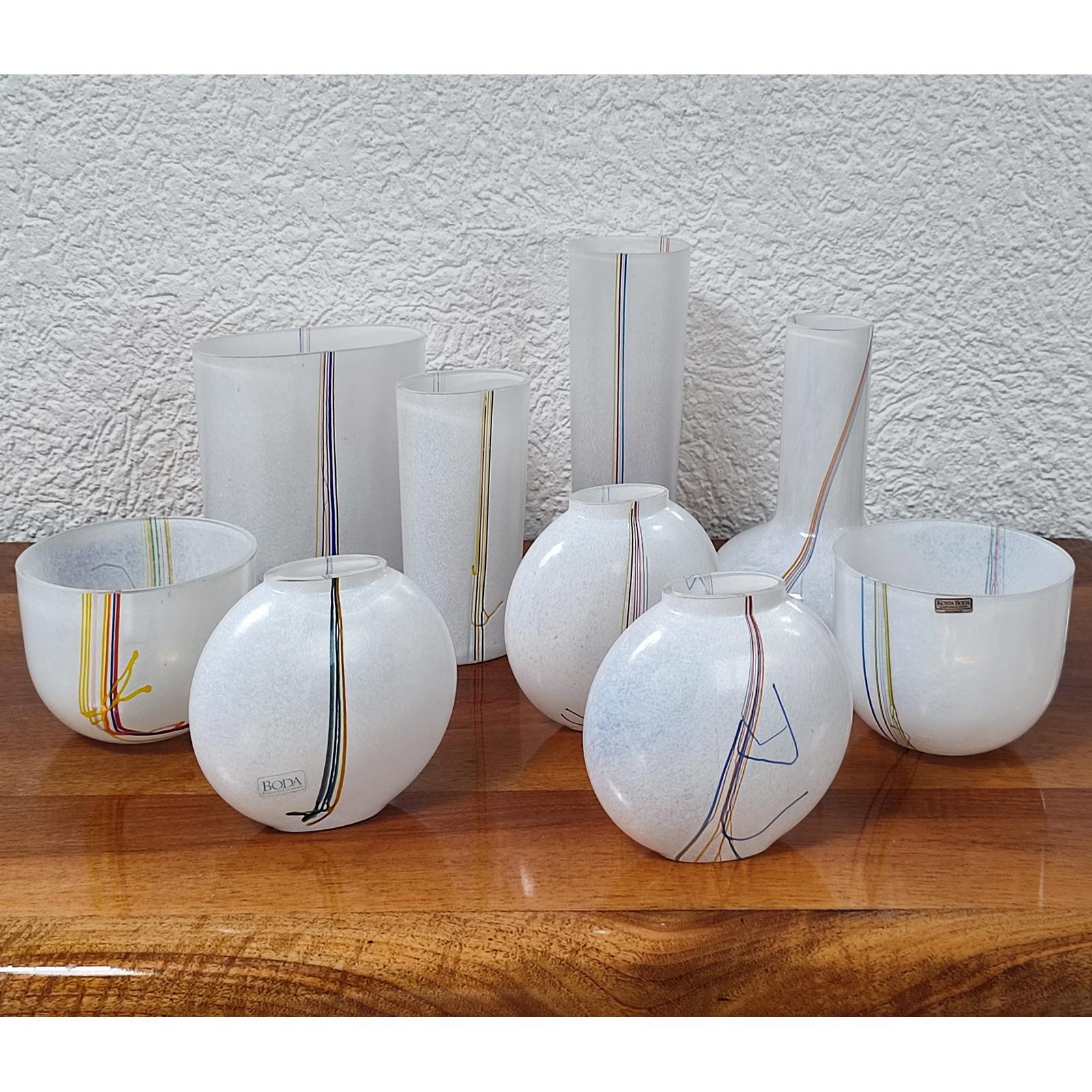 Collection of Nine Rainbow Glass Vases, Design Bertil Vallien for Kosta