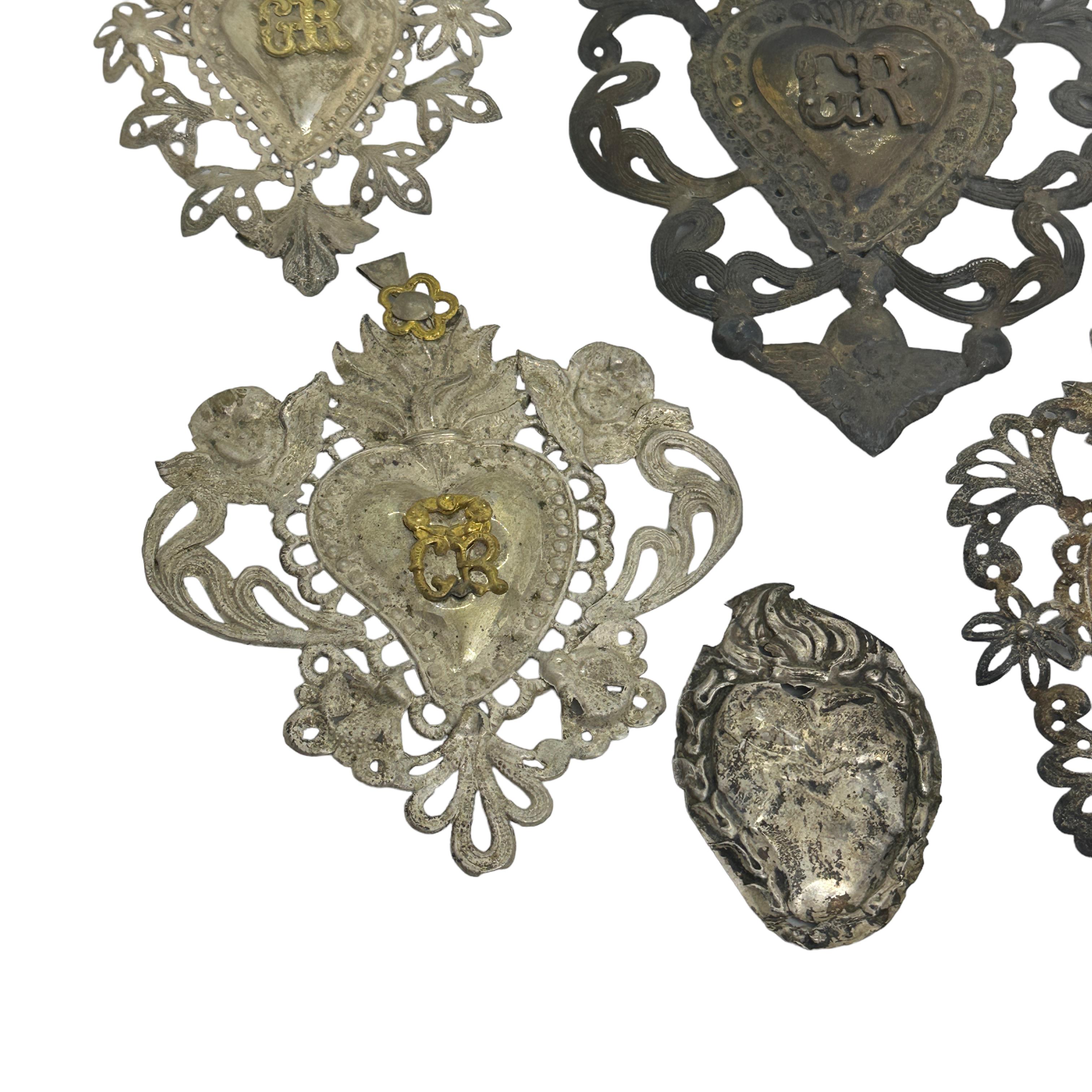 Art Nouveau Collection of Nine Silver Sacred Heart Ex Voto Monogramed Antique Italy, 1900s