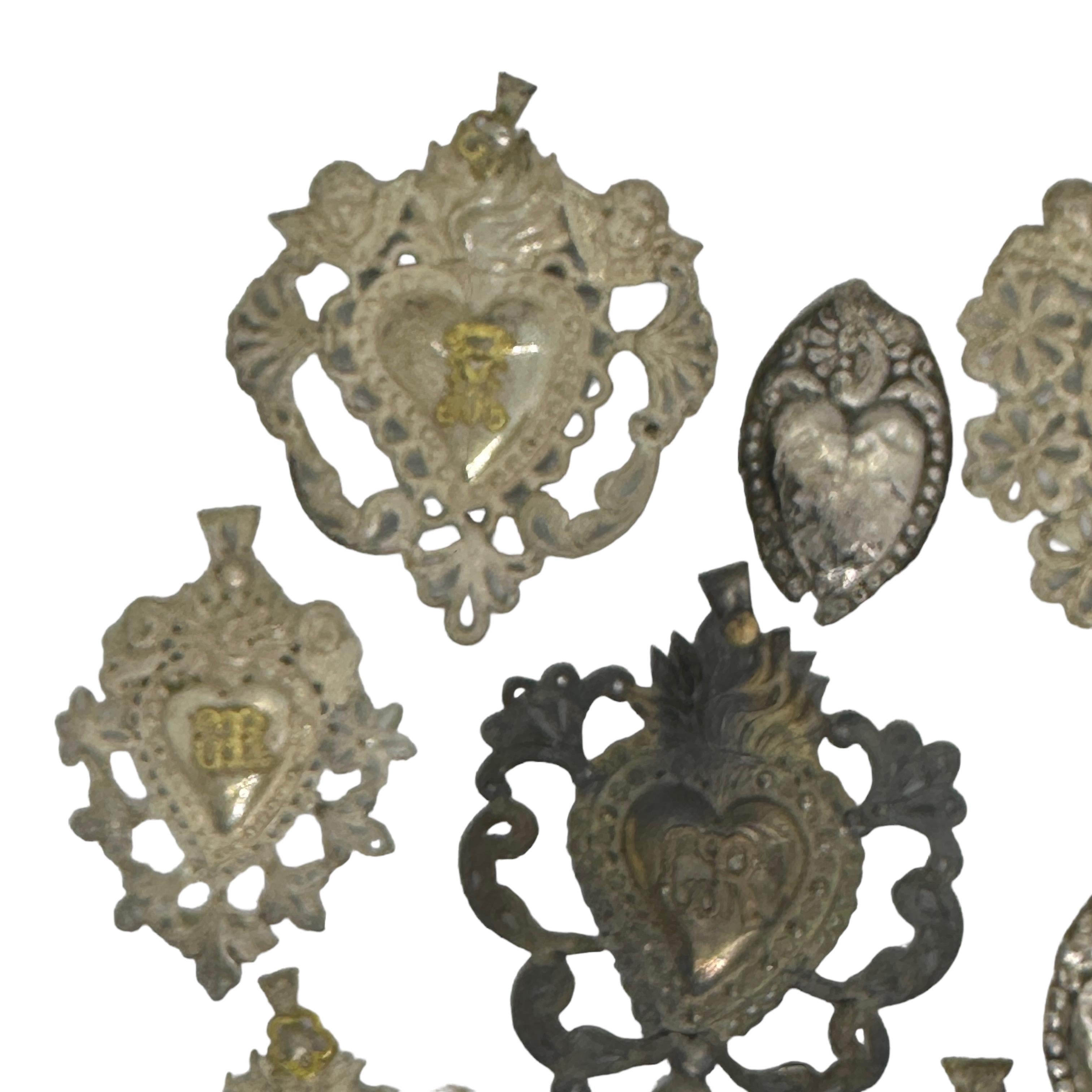 Collection of Nine Silver Sacred Heart Ex Voto Monogramed Antique Italy, 1900s In Good Condition In Nuernberg, DE