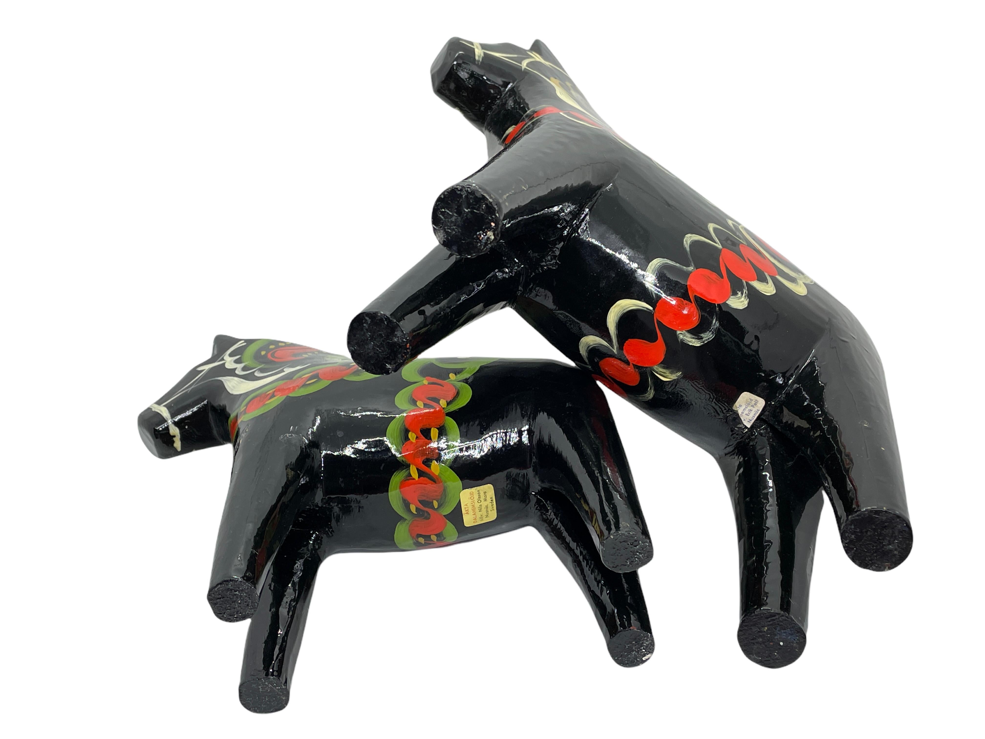 Late 20th Century Collection of Nine Vintage Swedish Dala Horses by Nils Olsson, Sweden Folk Art For Sale