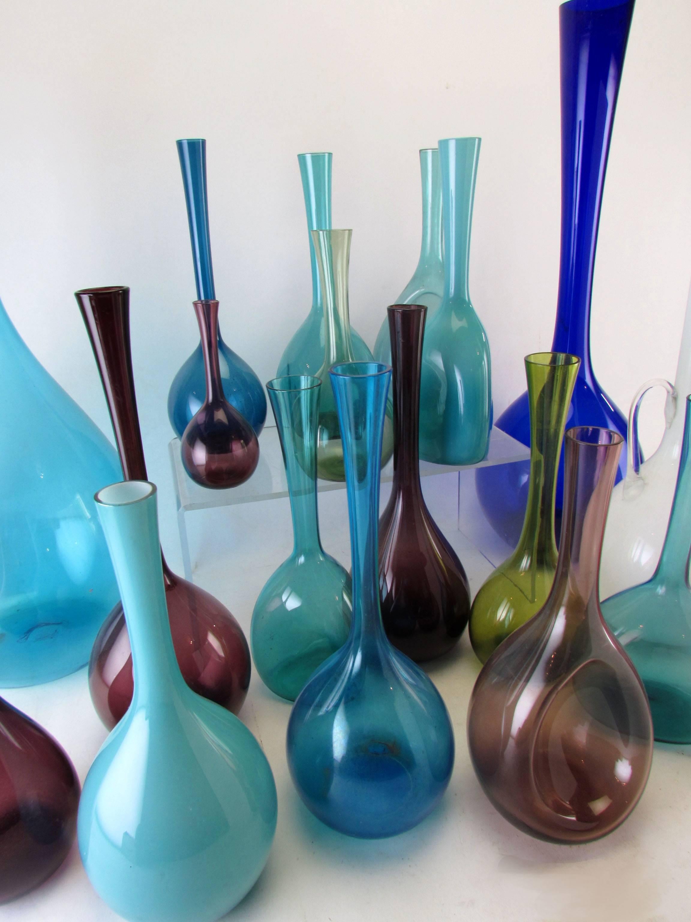 Scandinavian Modern Collection of 19 Mid-Century Modern Swedish Blown Glass Vases