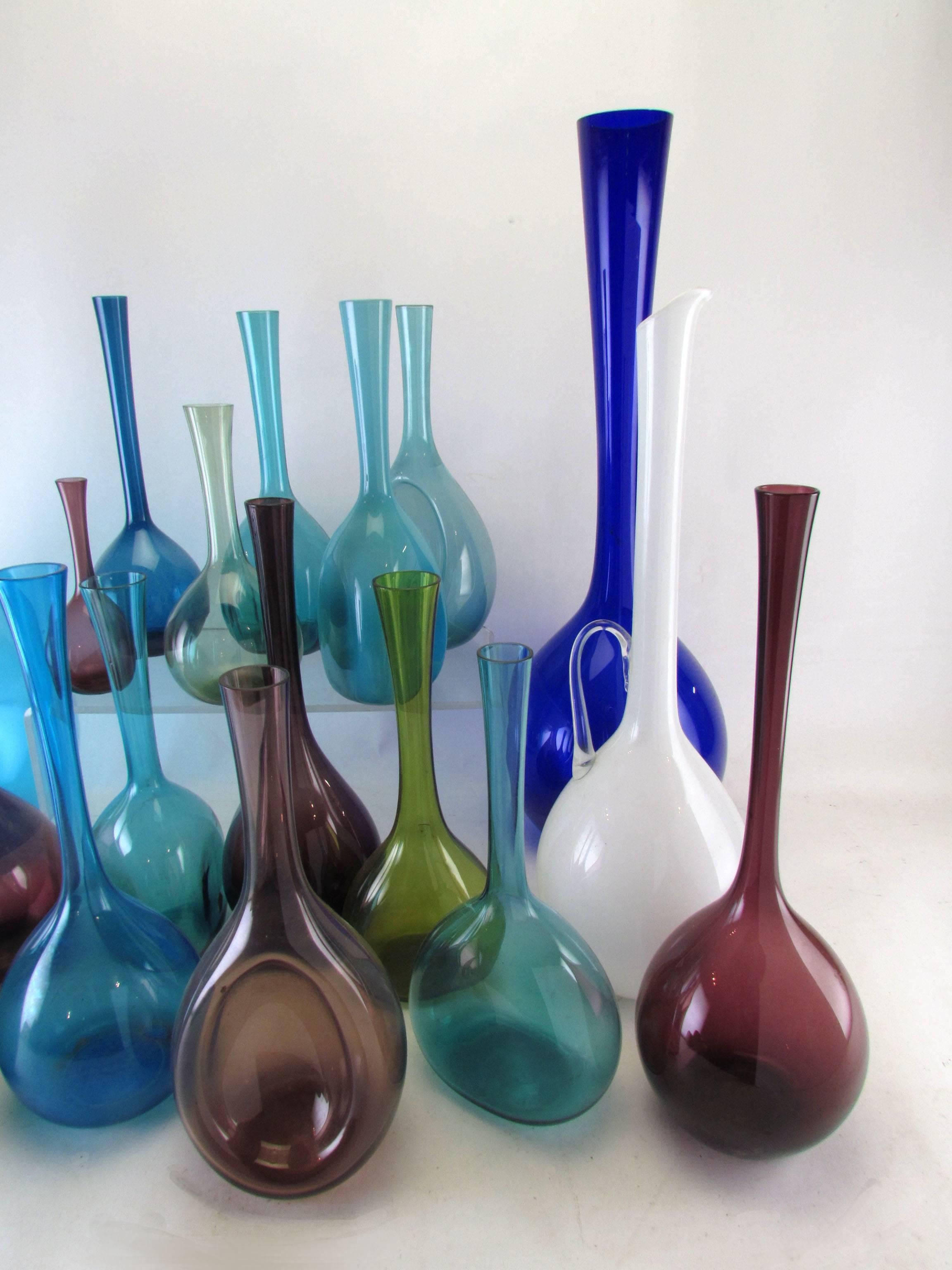 Collection of 19 Mid-Century Modern Swedish Blown Glass Vases In Good Condition In Peabody, MA