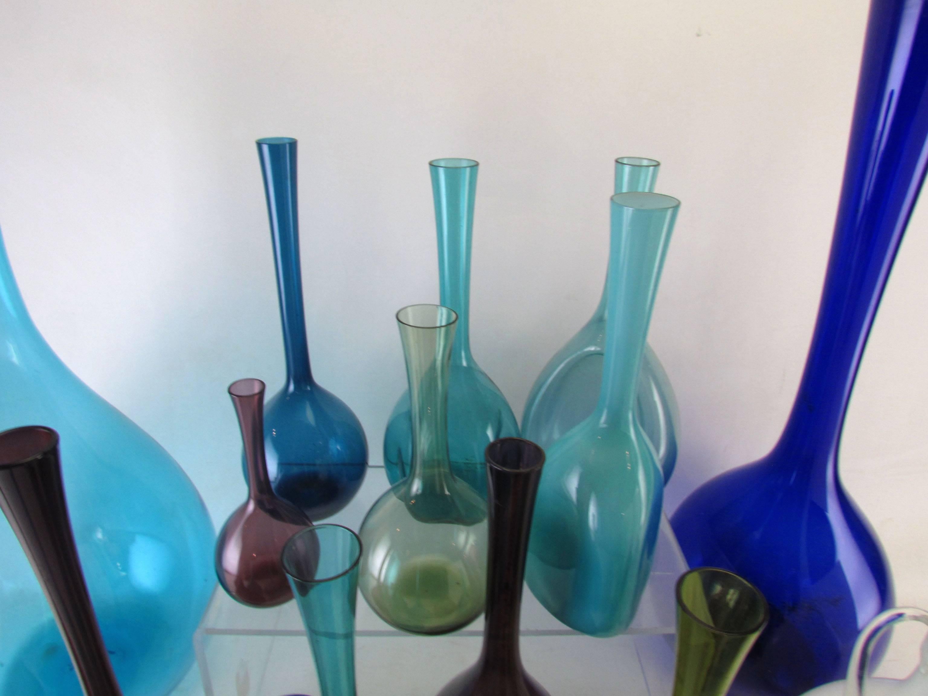 20th Century Collection of 19 Mid-Century Modern Swedish Blown Glass Vases