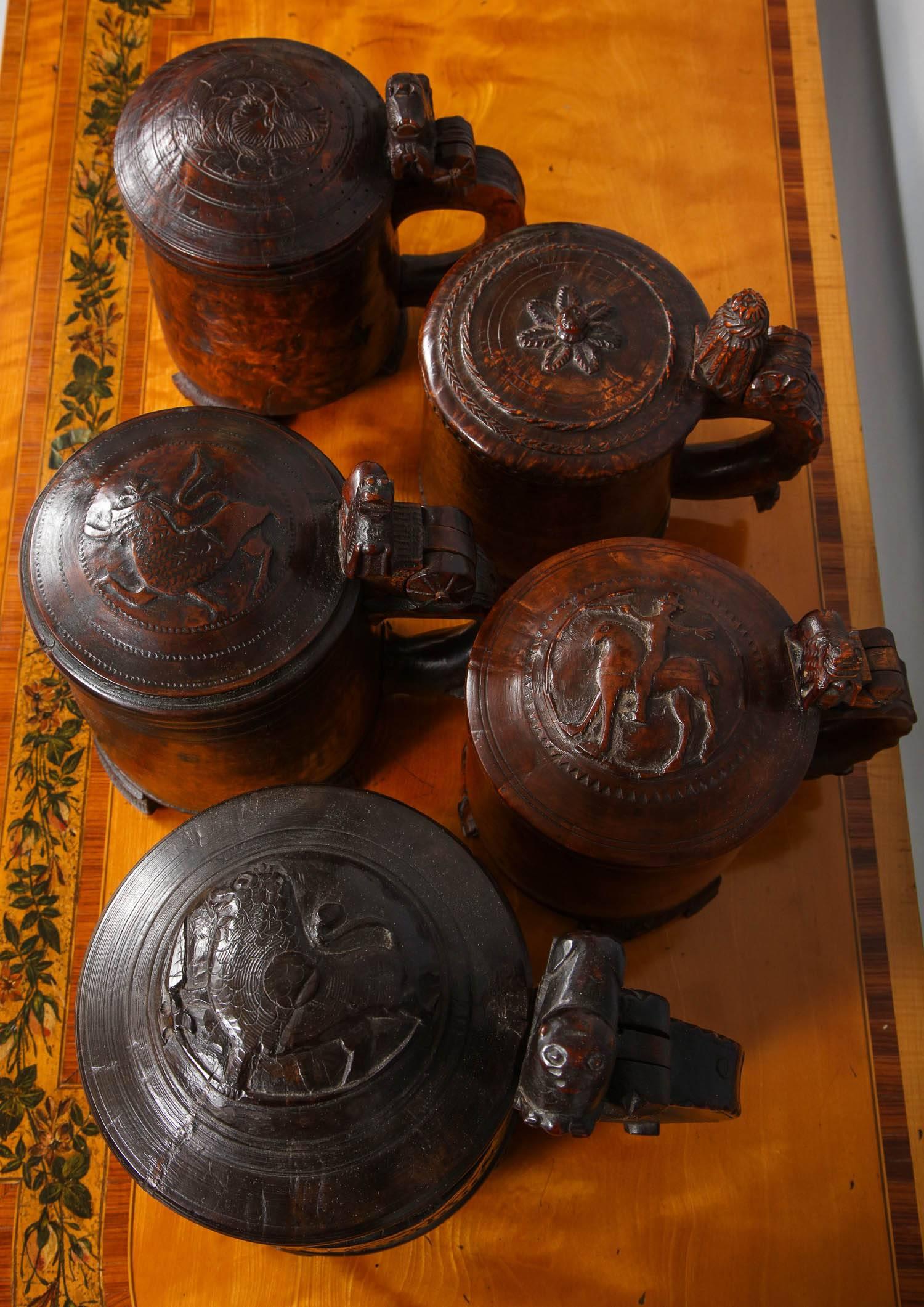 18th Century Collection of Norwegian Peg Tankards For Sale