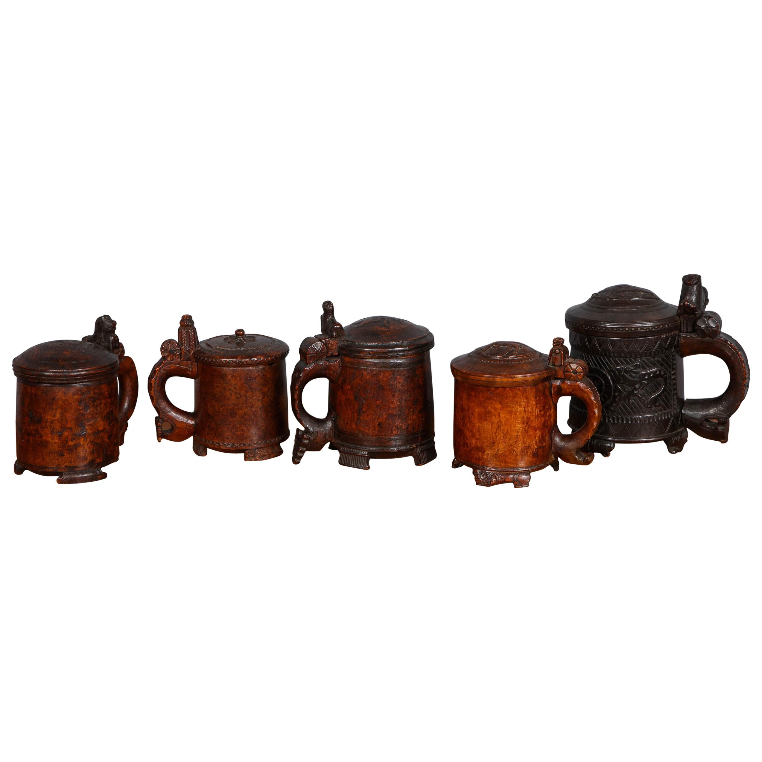 Collection of Norwegian Peg Tankards For Sale