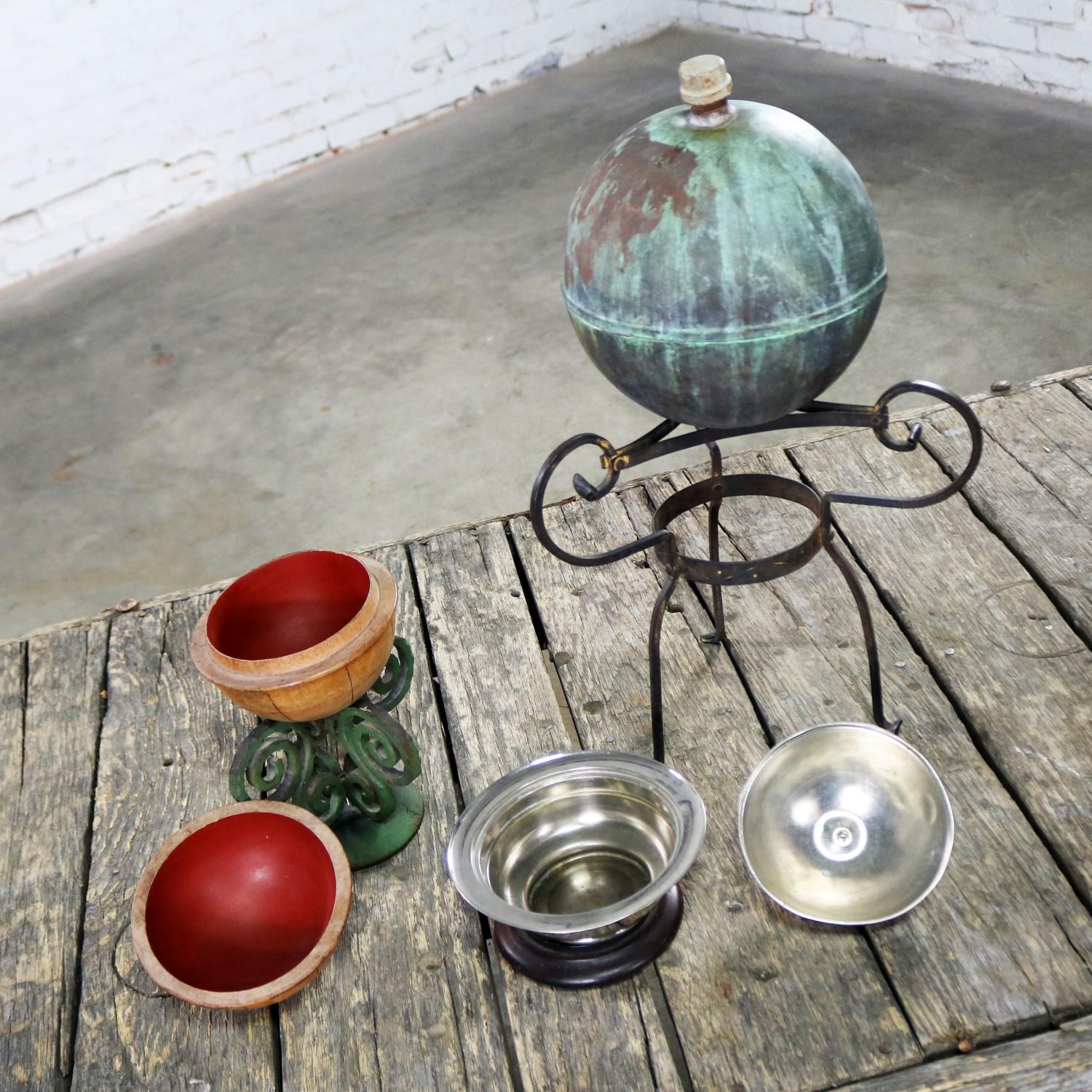 Copper Collection of Orb Objects on Stands as Centerpiece or Object d ‘Art For Sale
