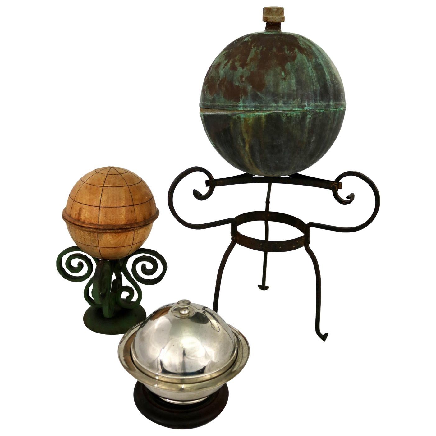 Collection of Orb Objects on Stands as Centerpiece or Object d ‘Art For Sale
