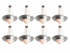 Collection of Original Aluminum and Milk Glass Deco Chandeliers