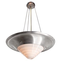 Collection of Original Aluminum and Milk Glass Deco Chandeliers