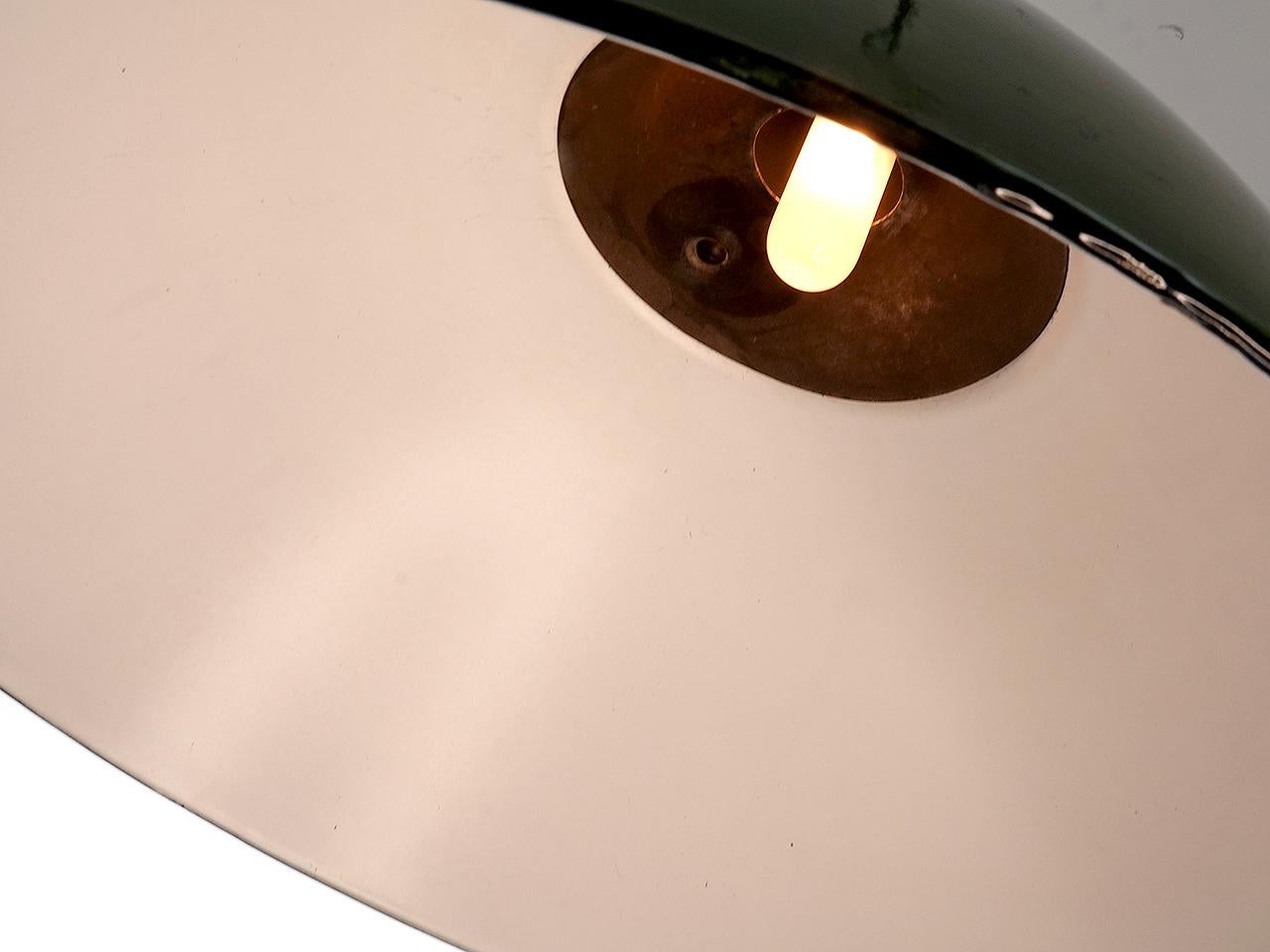 20th Century Collection of Original Large Dome Benjamin Green Porcelain Pendant Lights For Sale