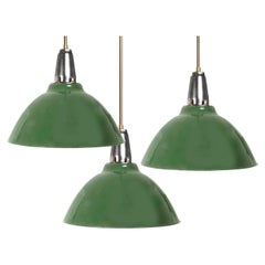 Antique Collection of Original Large Dome Benjamin Green Porcelain Pendant Lights