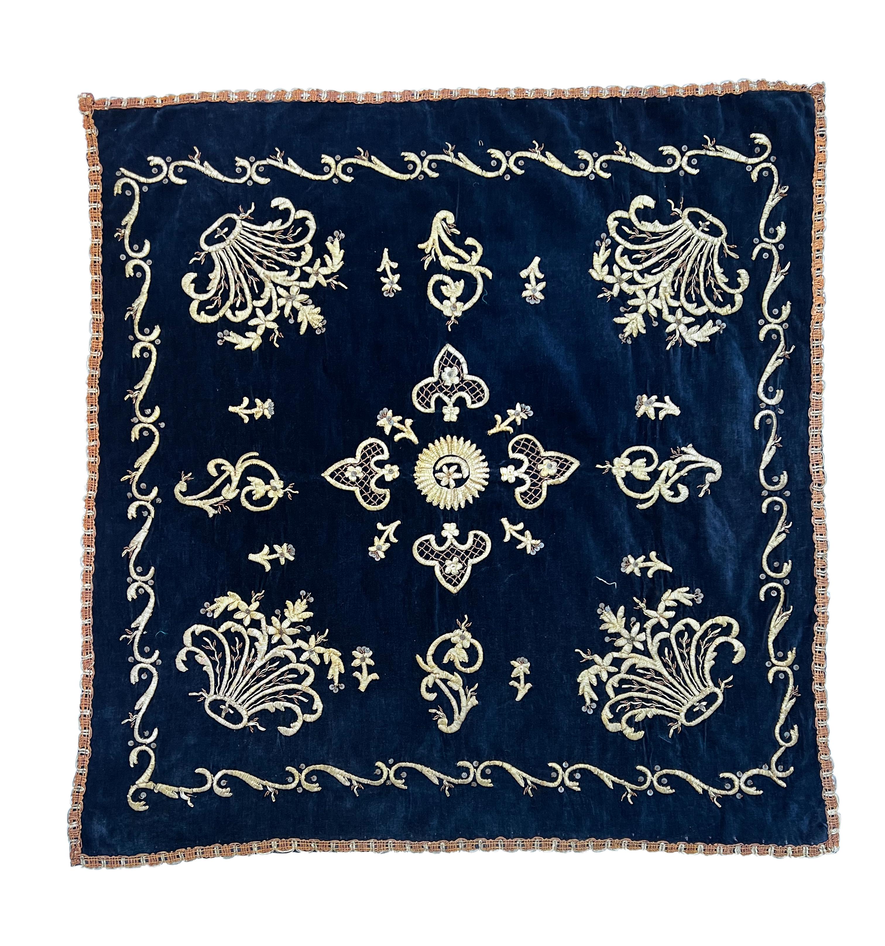 Metallic Thread Collection of Ottoman Velvet and Metal-Thread Coverlet or Hanging, Turkey For Sale
