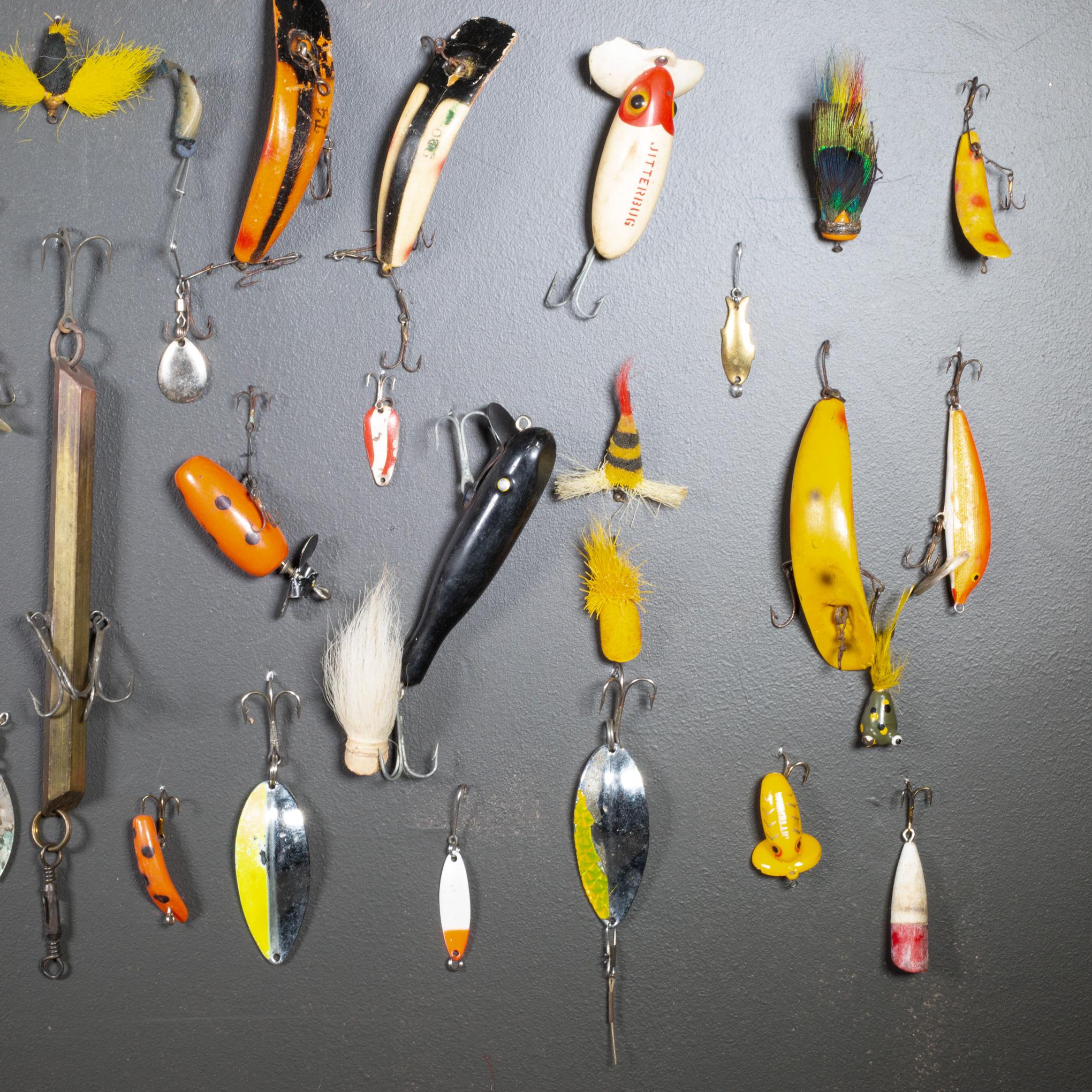 Industrial Collection of Painted Wooden and Metal Fishing Lures c.1940