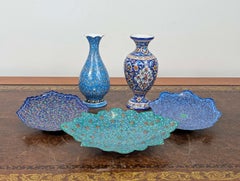 Collection of Persian Minakari Enamel Vases and Wall Plaques, Isfahan