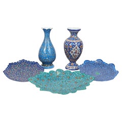 Collection of Persian Minakari Enamel Vases and Wall Plaques, Isfahan