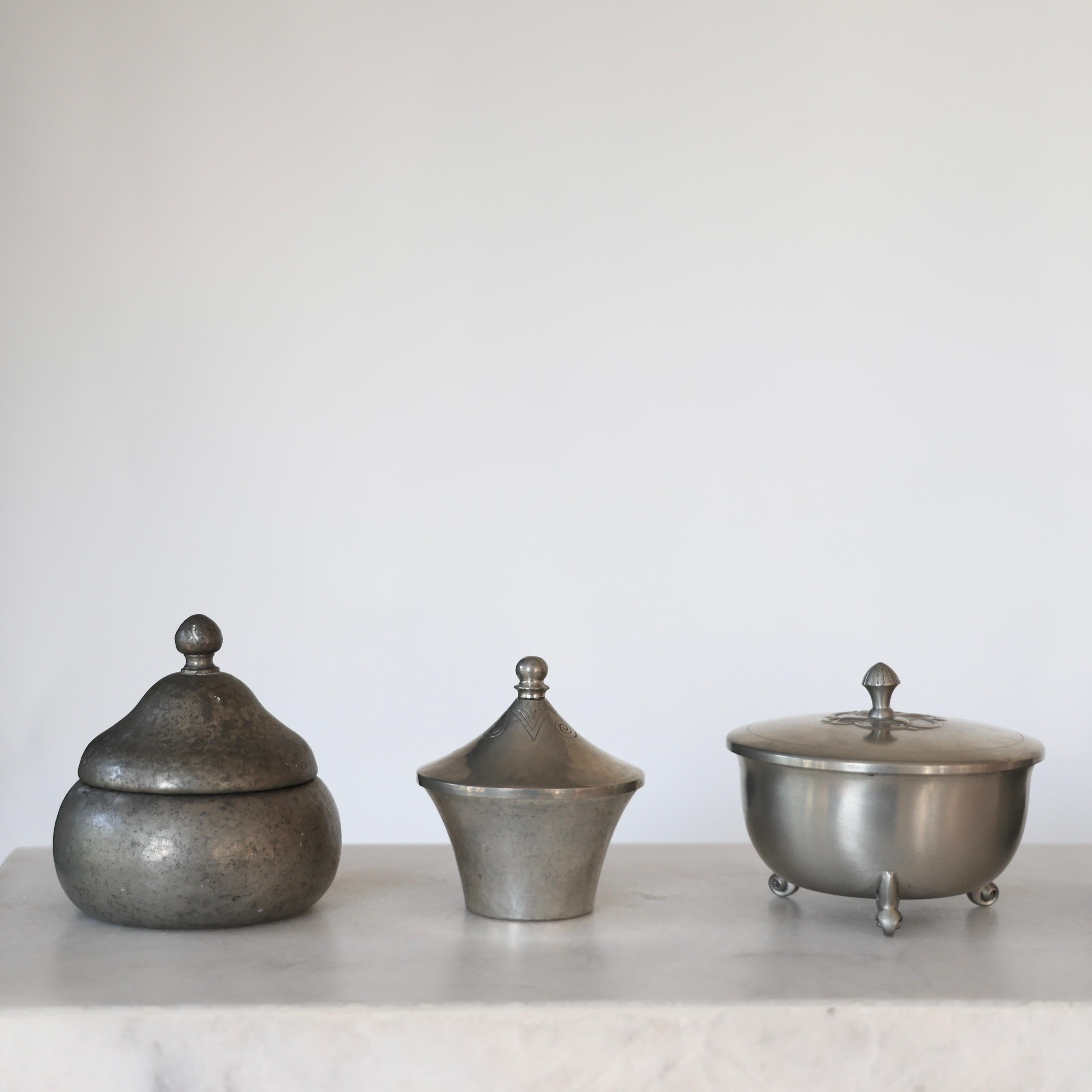 Collection of Pewter Boxes by Just Andersen, 1920s, Denmark In Fair Condition For Sale In Værløse, DK