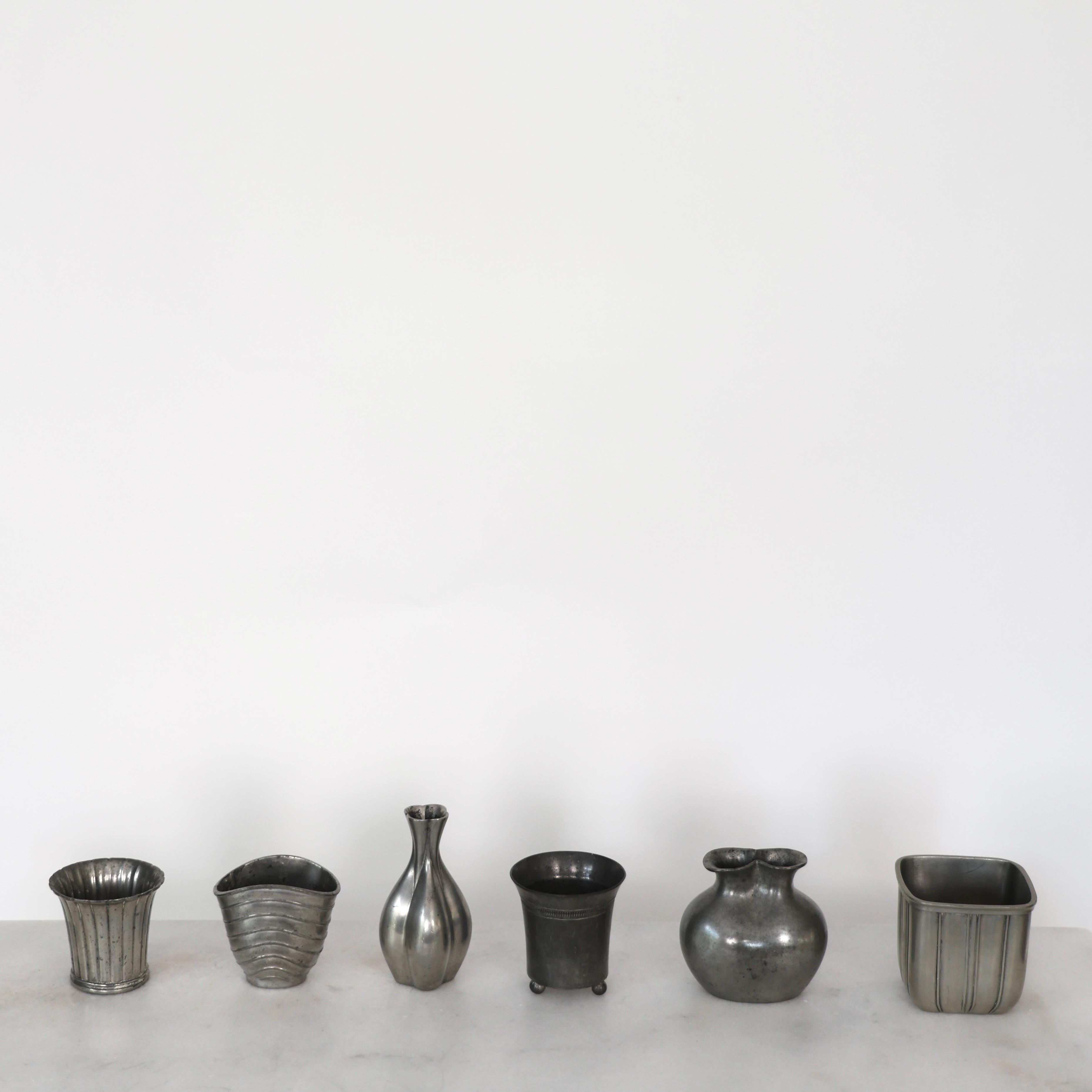 Collezione di vasi in peltro di Just Andersen, anni '20 - '40, Danimarca In condizioni discrete in vendita a Værløse, DK