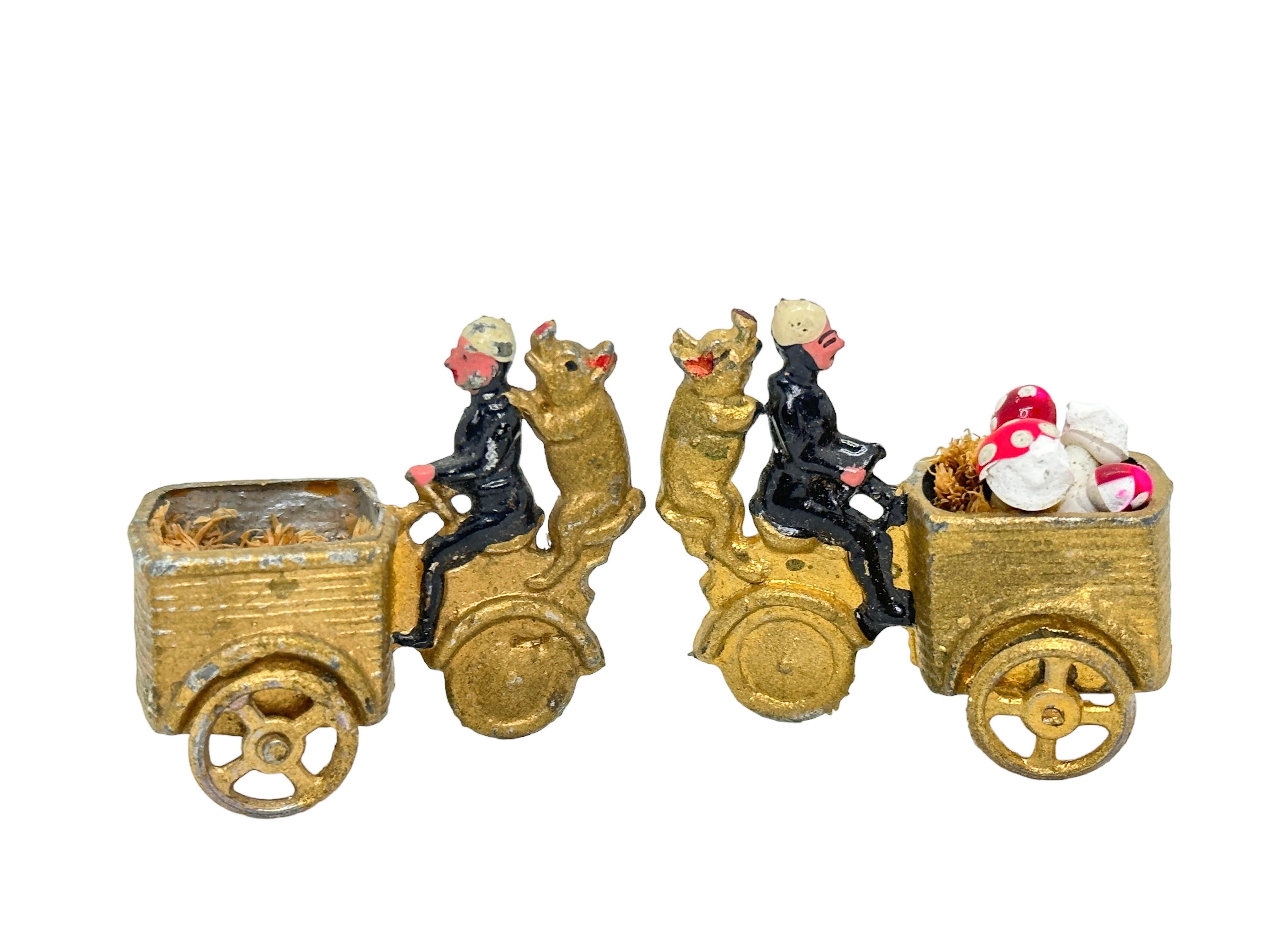 Folk Art Collection of Pig & Chimney Sweep Lucky Charm Figurines, Antique Austria, 1900s