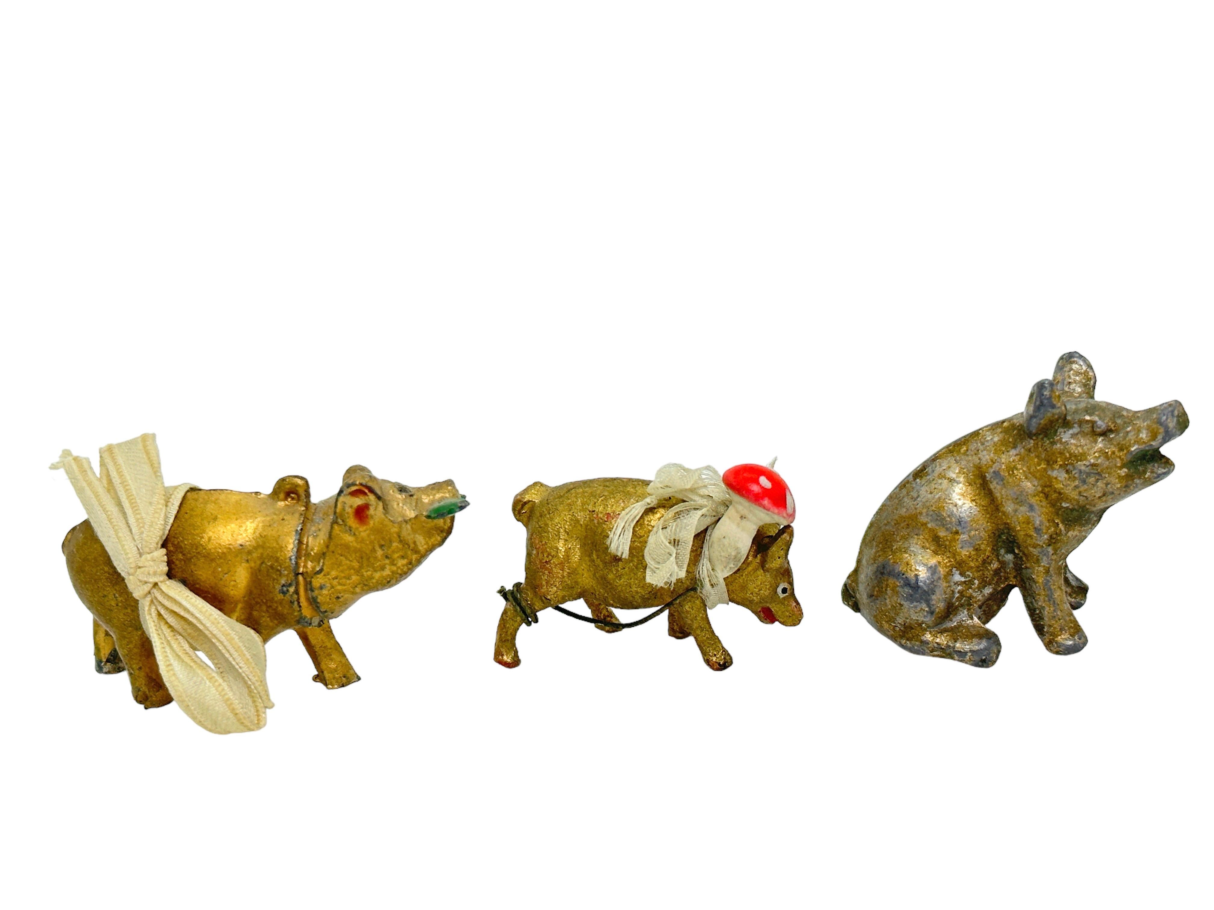 Austrian Collection of Pig & Chimney Sweep Lucky Charm Figurines, Antique Austria, 1900s