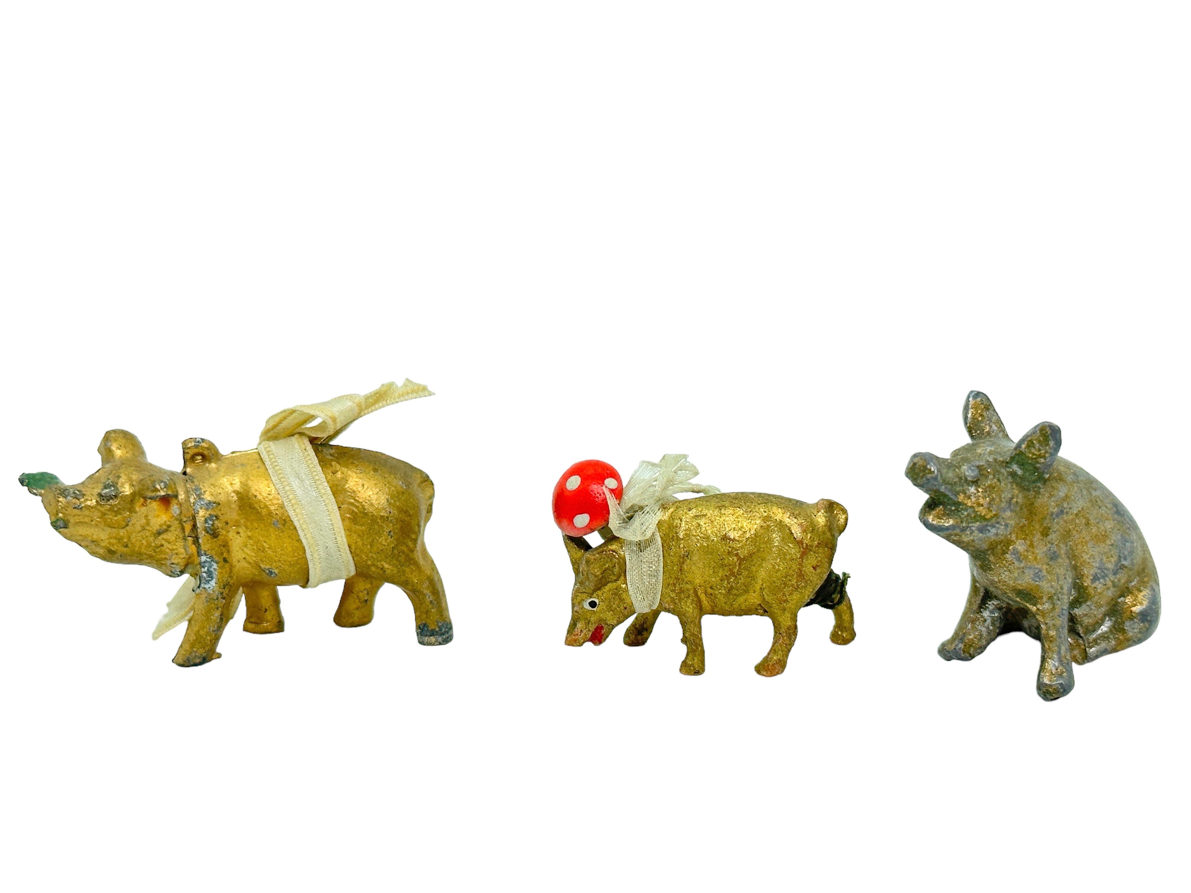 Hand-Painted Collection of Pig & Chimney Sweep Lucky Charm Figurines, Antique Austria, 1900s