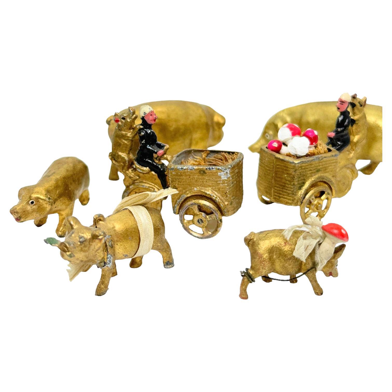 Collection of Pig & Chimney Sweep Lucky Charm Figurines, Antique Austria, 1900s 1