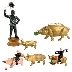 Collection of Pig & Chimney Sweep Lucky Charm Figurines, Antique Austria, 1900s