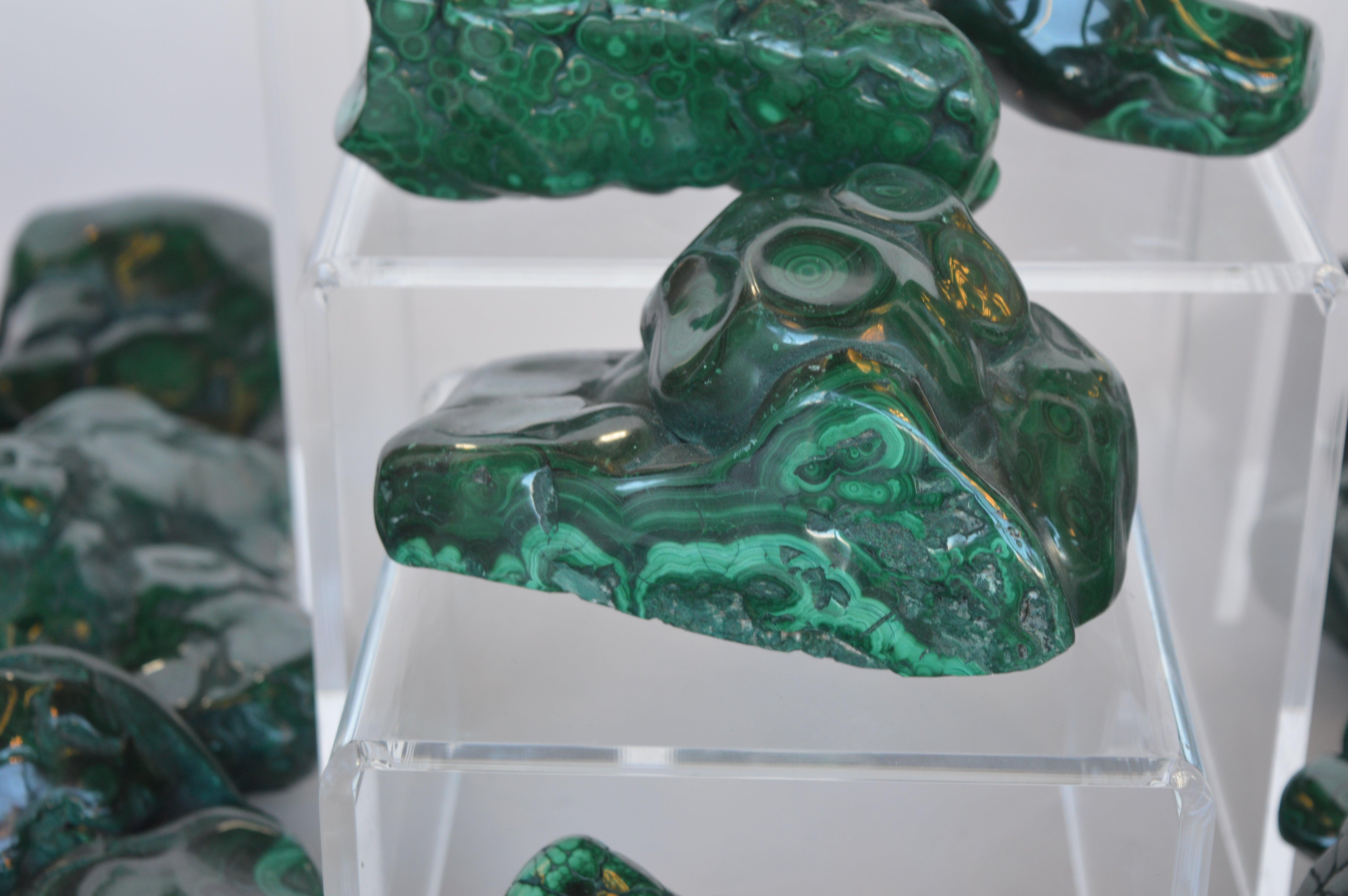 Congolese Collection of Polished Malachite Stones For Sale