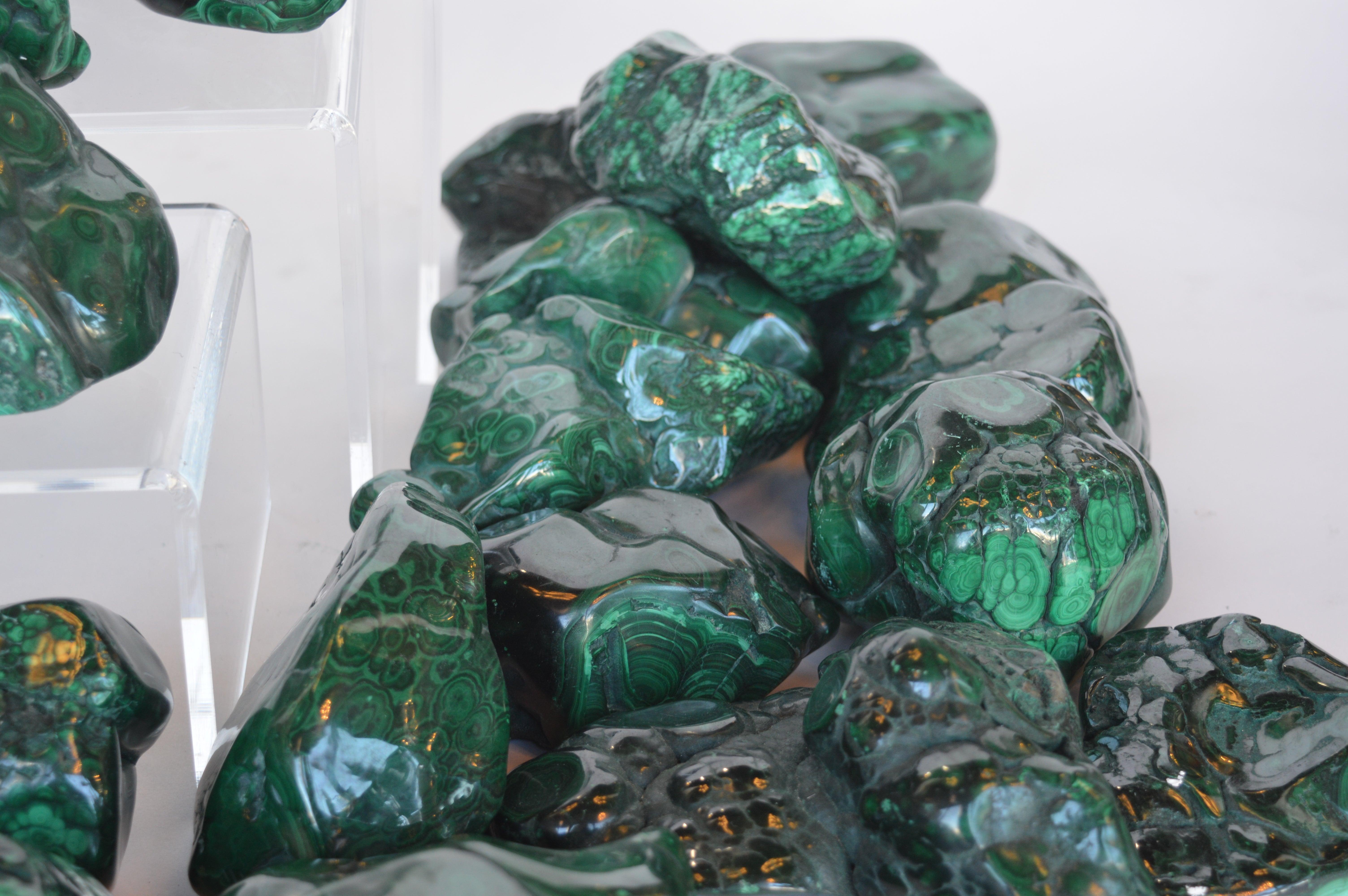 Contemporary Collection of Polished Malachite Stones For Sale