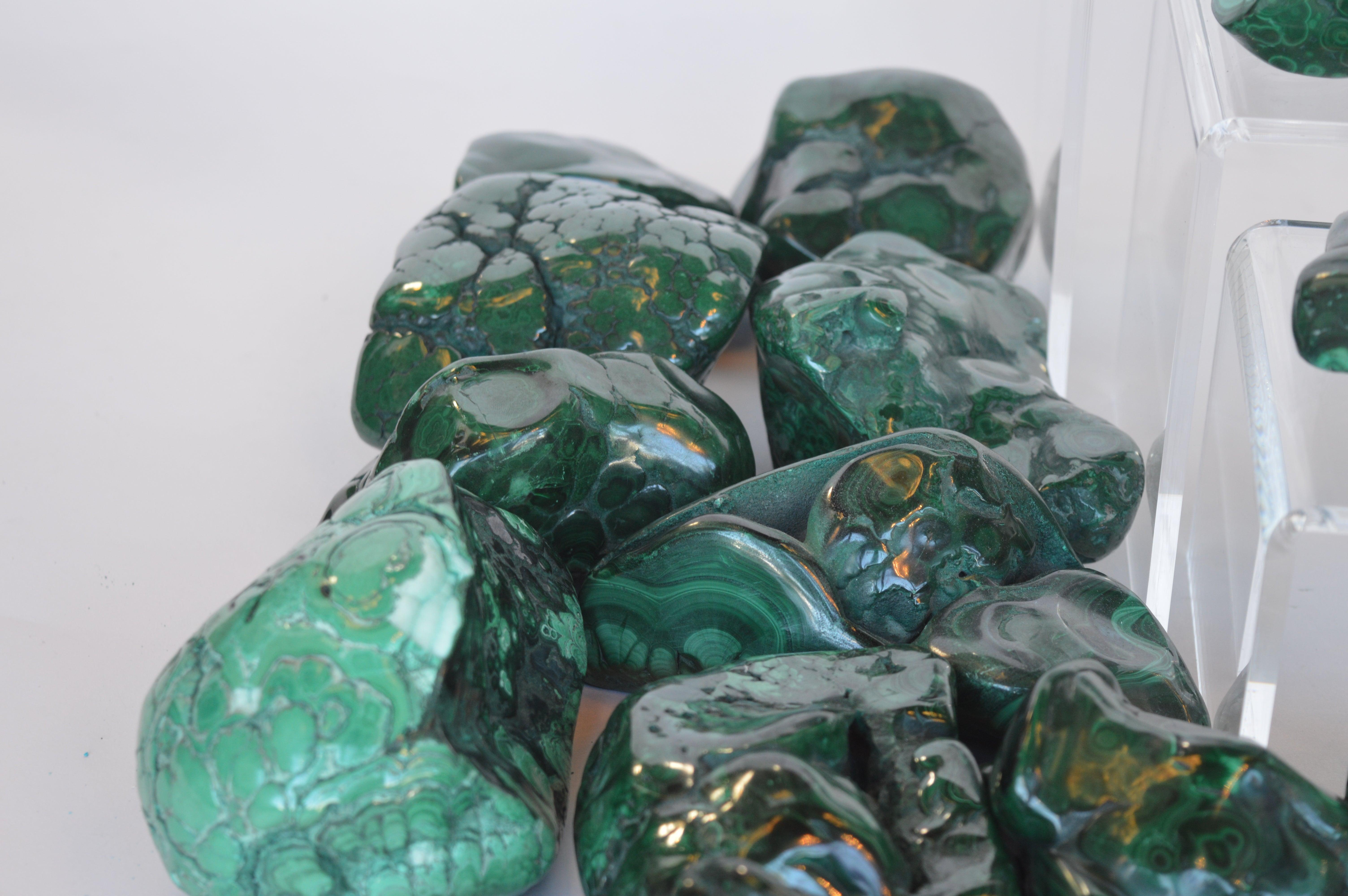 Collection of Polished Malachite Stones For Sale 1