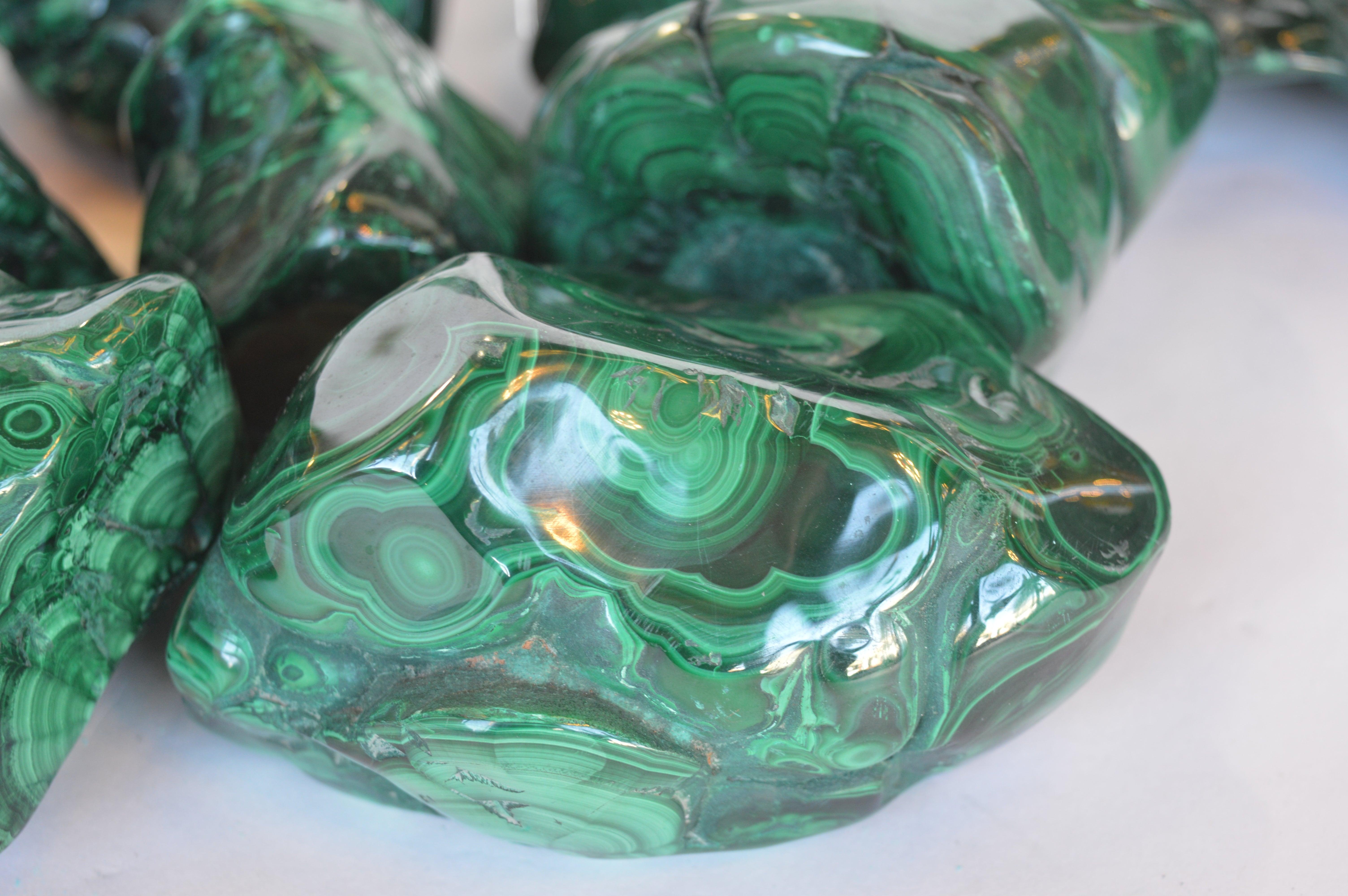 Collection of Polished Malachite Stones For Sale 2