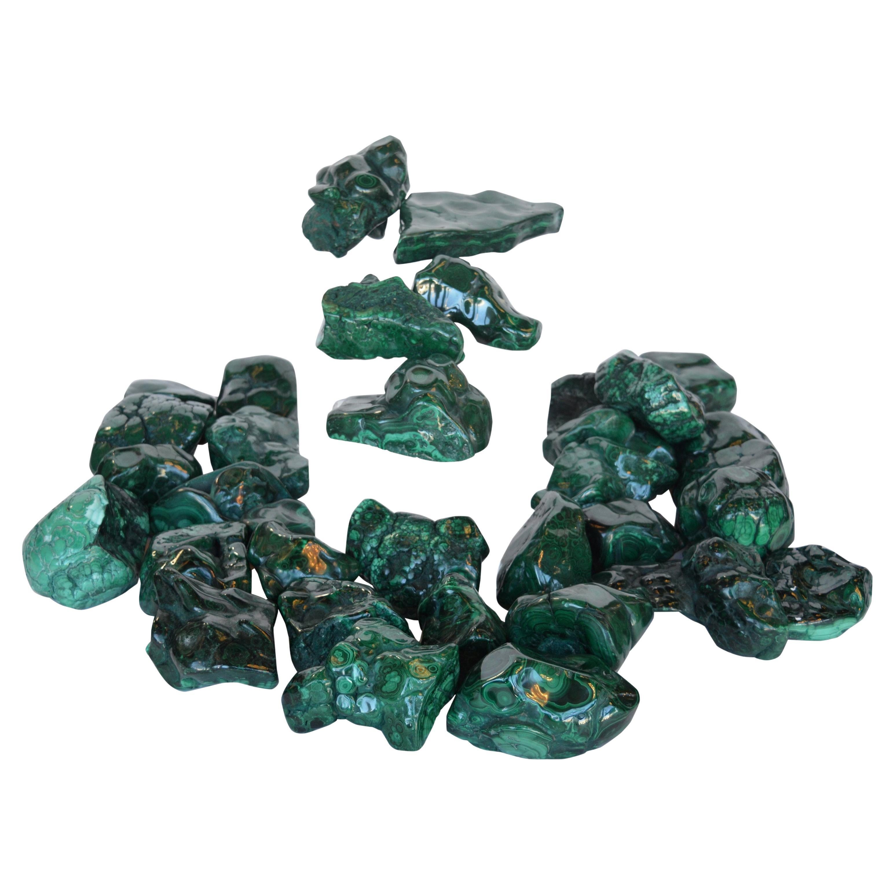 Collection of Polished Malachite Stones For Sale