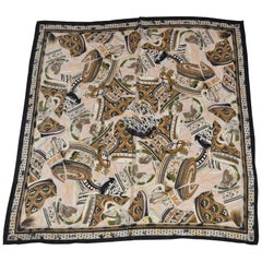 Vintage "Collection Of Pottery" With Black Borders Silk Scarf