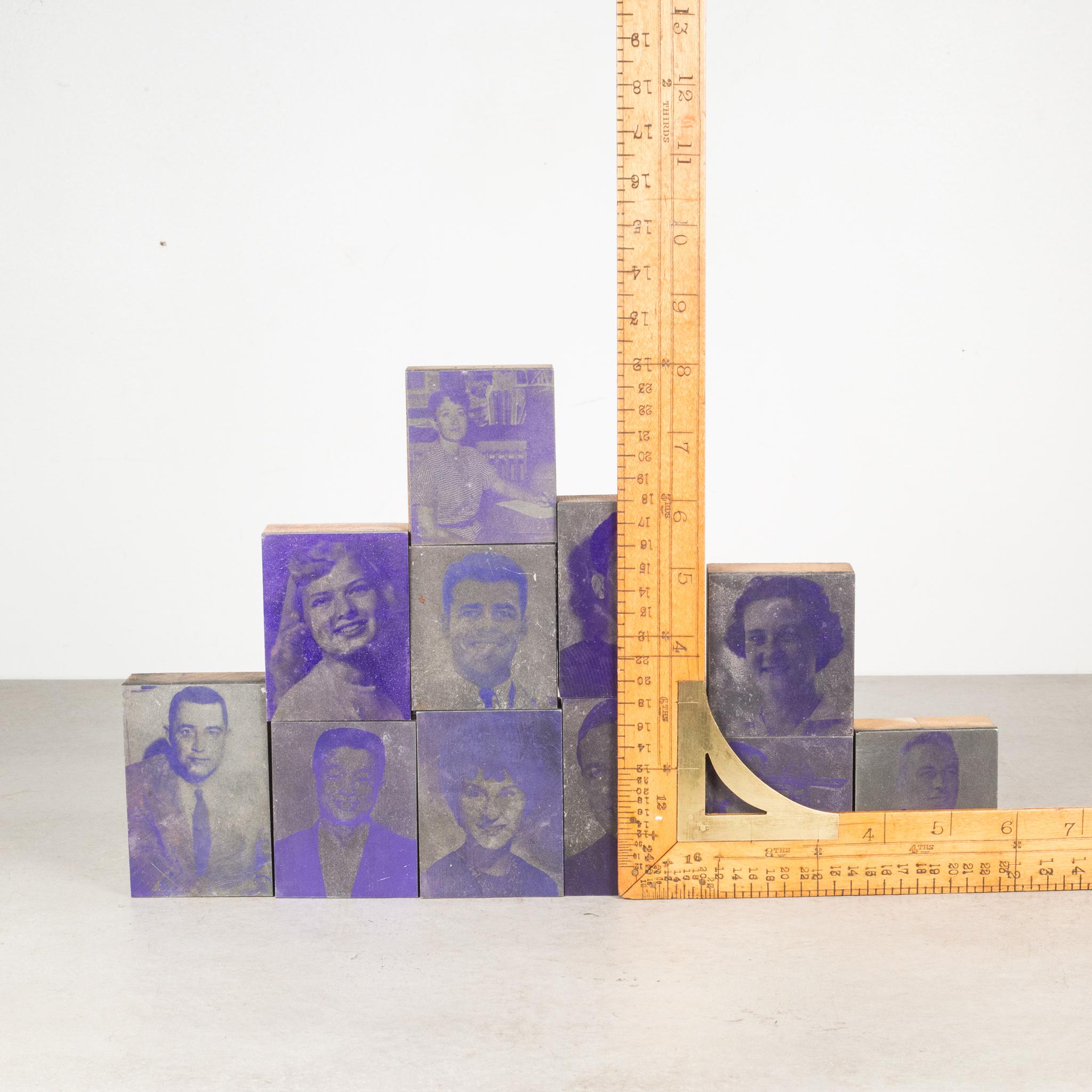 American Collection of Purple Typeset Portrait Print Blocks c.1960-Two Sets Available