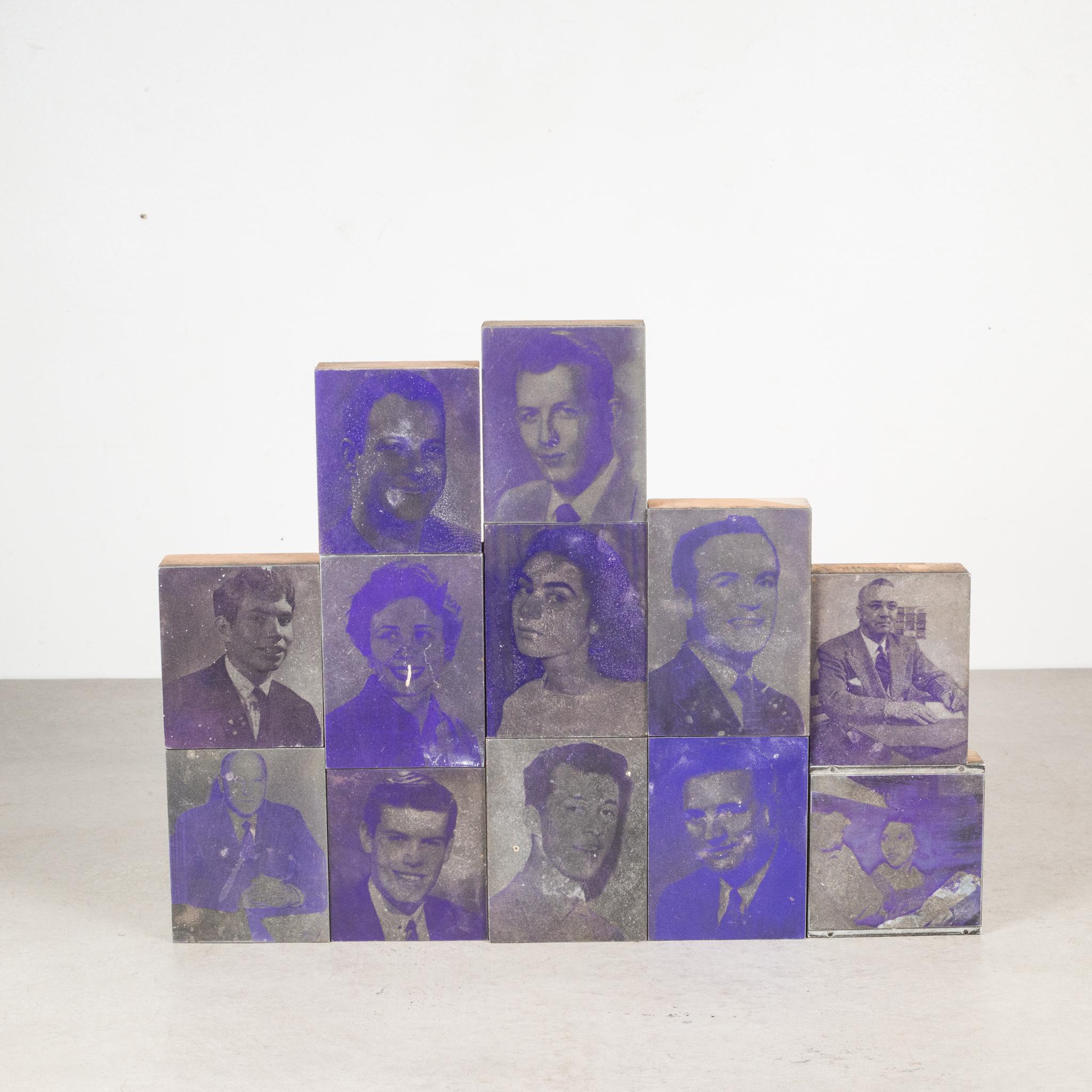 20th Century Collection of Purple Typeset Portrait Print Blocks c.1960-Two Sets Available