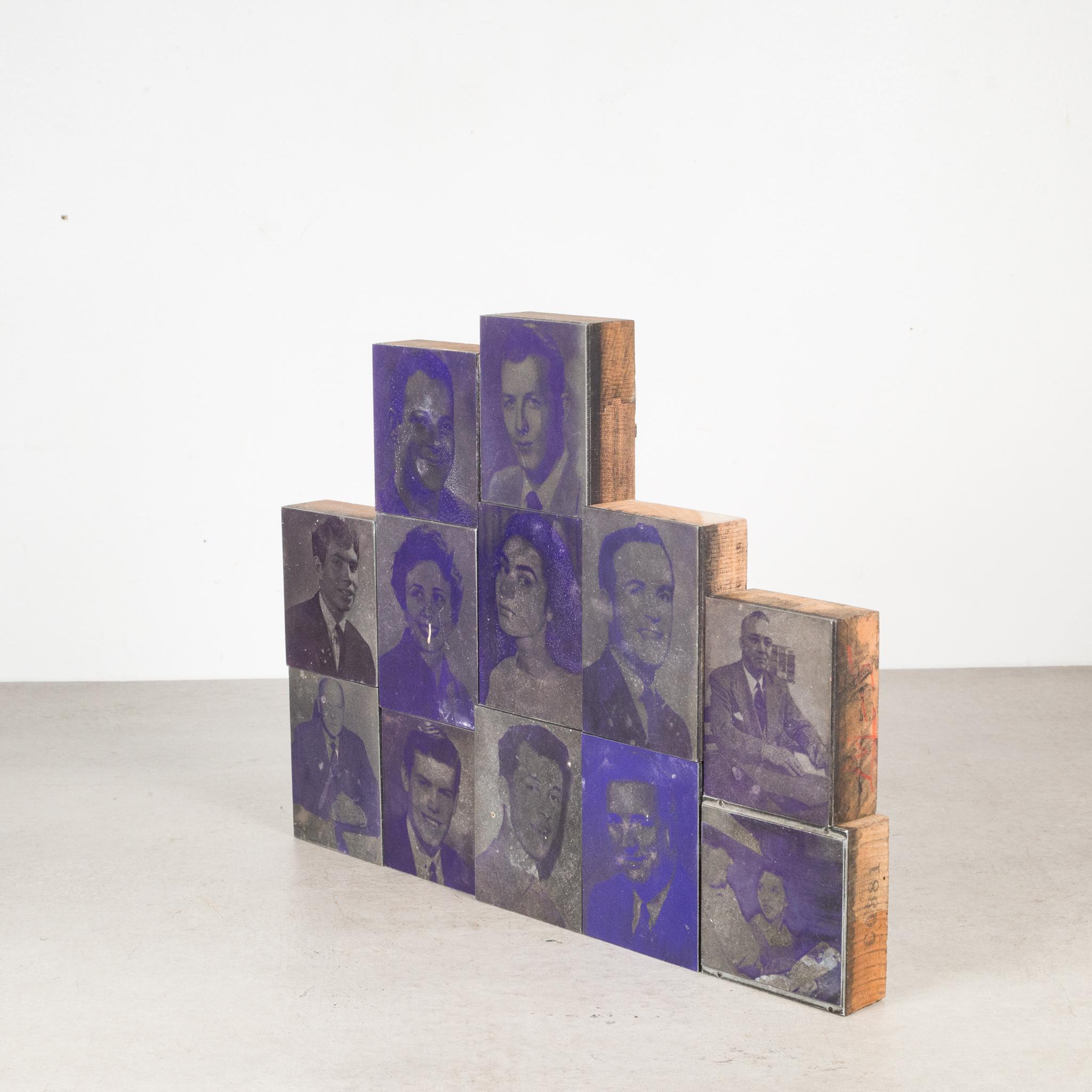 Metal Collection of Purple Typeset Portrait Print Blocks c.1960-Two Sets Available