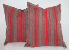 Collection of Red and Grey 19th Century Ticking Pillows