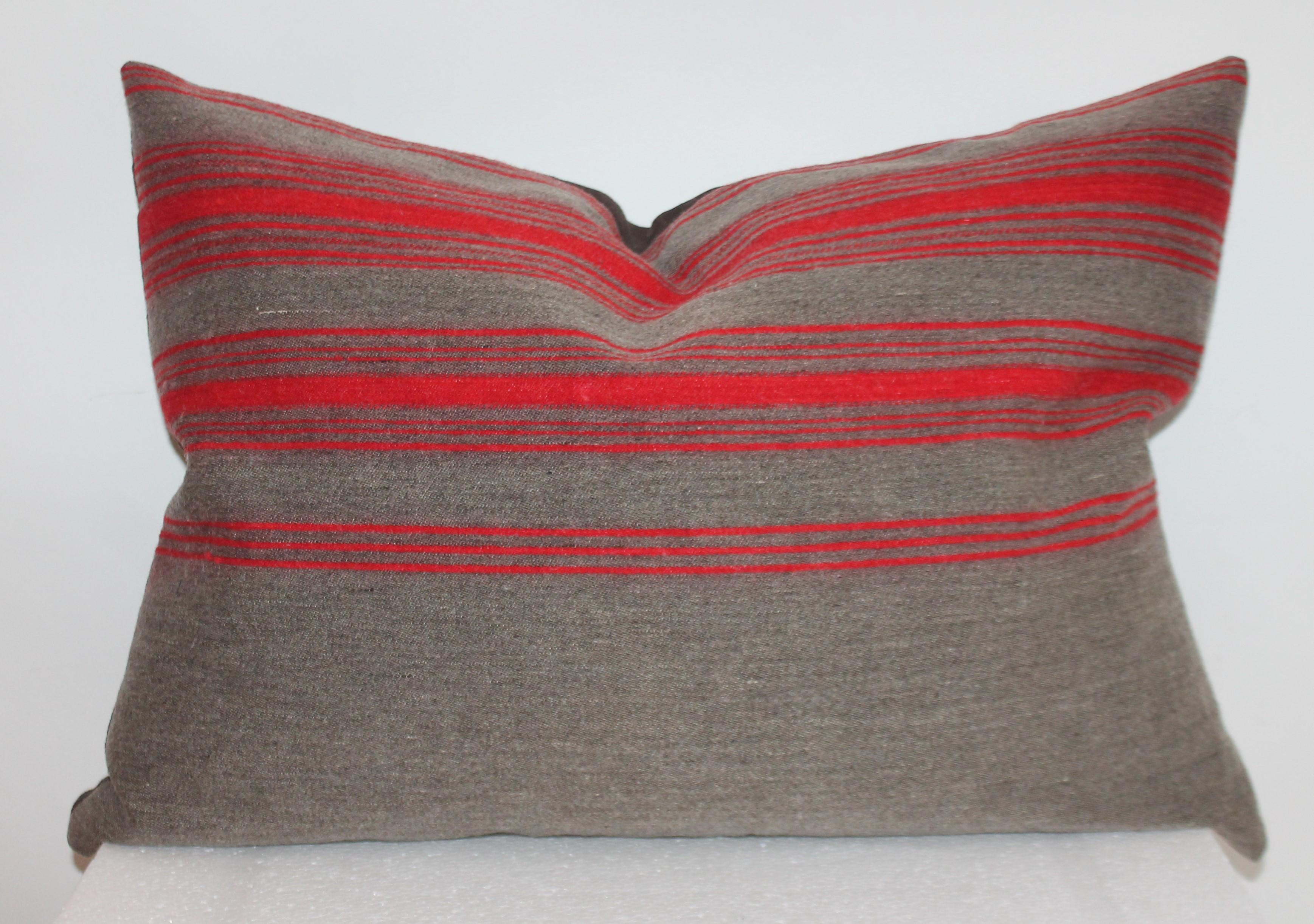 Adirondack  Collection of Red and Grey 19th Century Ticking Pillows For Sale