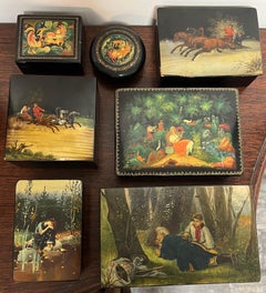 Collection of Russian Papier Mache Lacquered Hand Painted Boxes