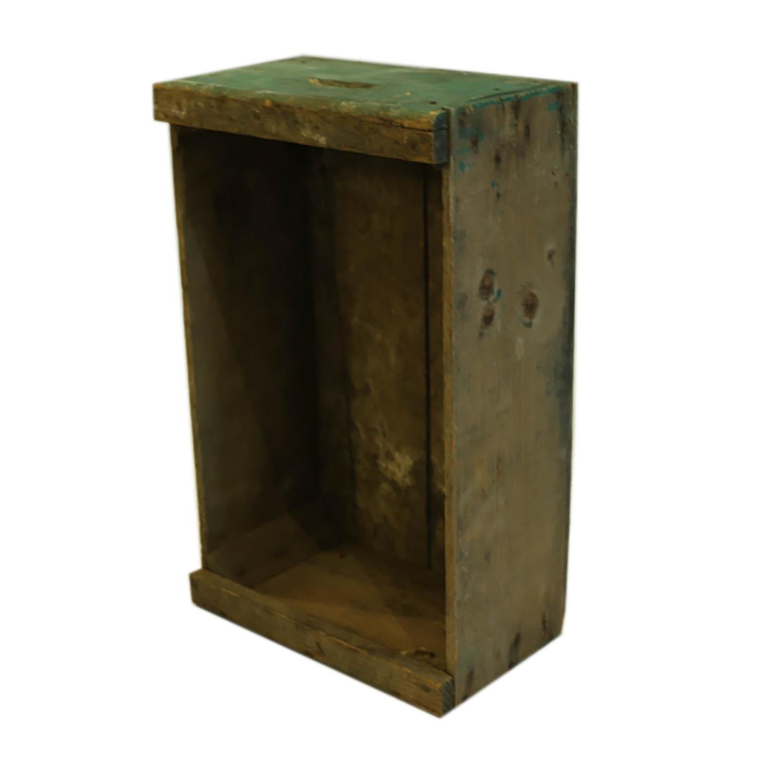 Collection of Rustic Green Wooden Boxes, circa 1940s 1